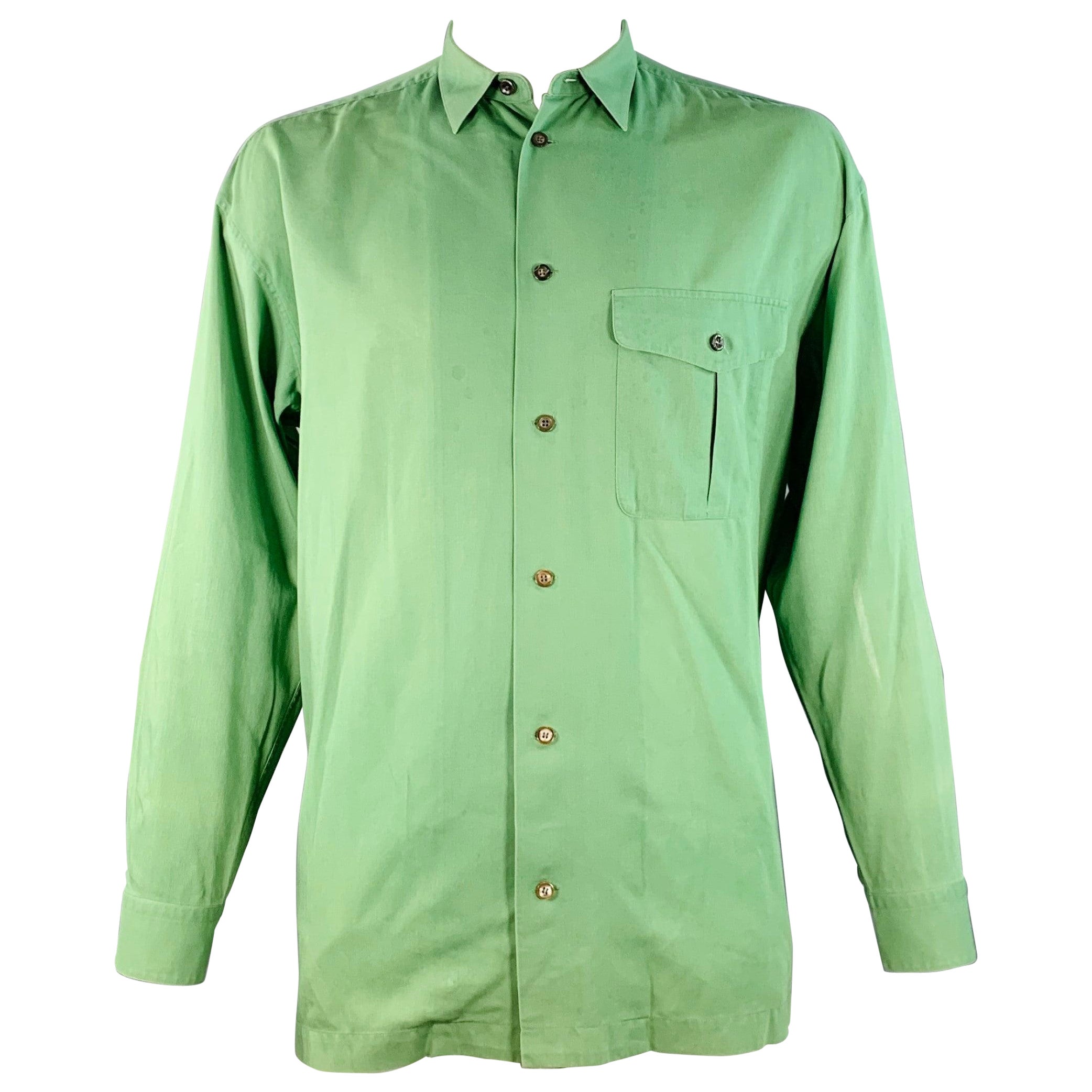 Issey Miyake Vintage Taglia L Greene & Greene Greene a righe in cotone con una tasca a manica lunga in vendita