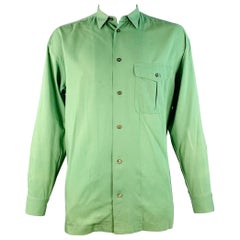 Issey Miyake Vintage Taglia L Greene & Greene Greene a righe in cotone con una tasca a manica lunga