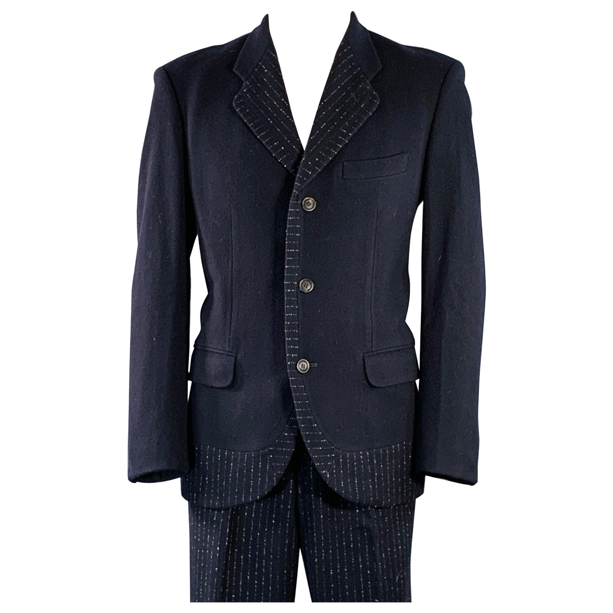 ISSEY MIYAKE Vintage Size L Navy Pinstripe Wool Blend Notch Lapel Suit