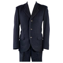 ISSEY MIYAKE Vintage Size L Navy Pinstripe Wool Blend Notch Lapel Suit
