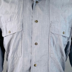 Issey Miyake Vintage Size M Bleu Chambray Cotton Nehru Collar Long Sleeve Shirt