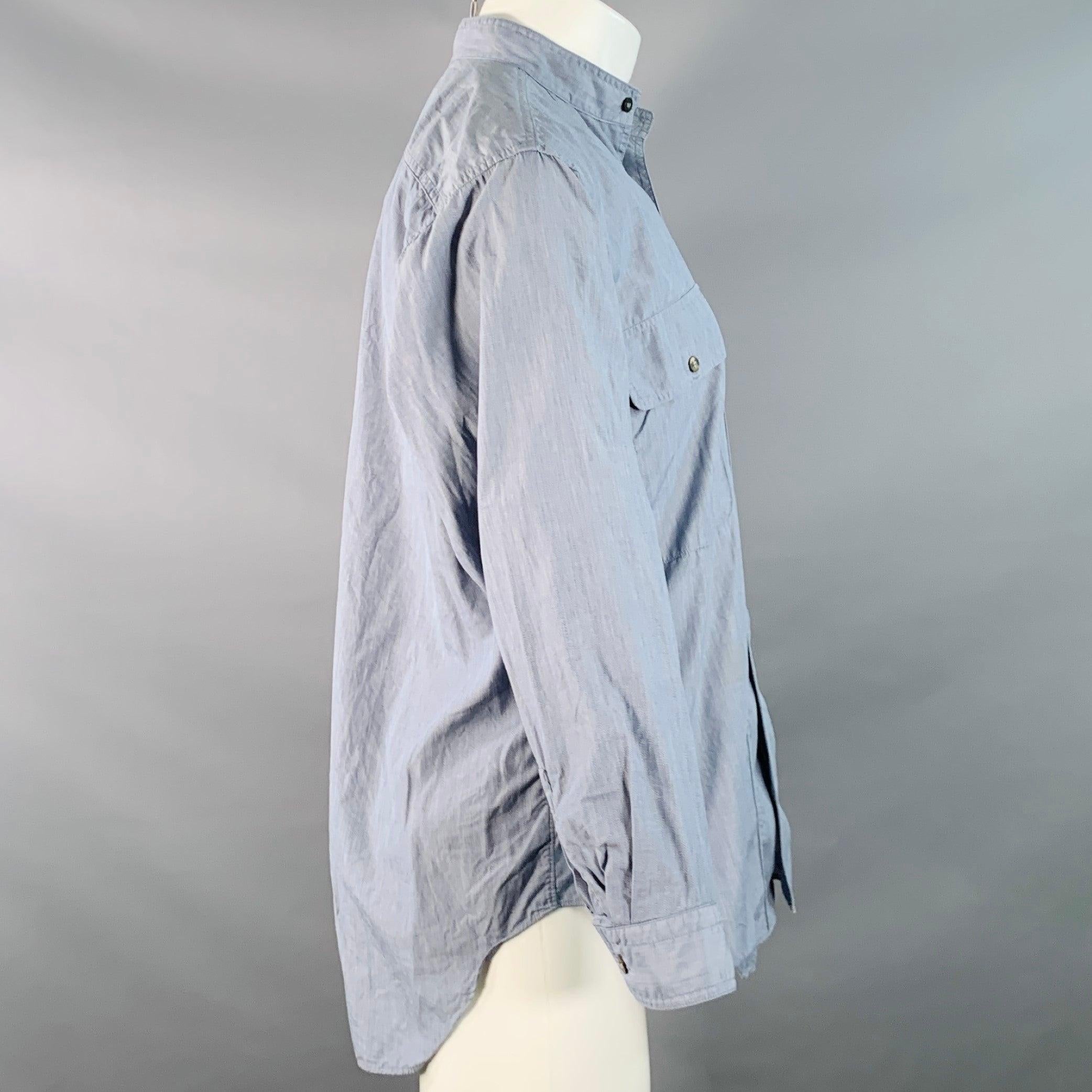 Grigio Issey Miyake Vintage Taglia M Blu Chambray Cotone Colletto Nehru Camicia a Maniche Lunghe in vendita
