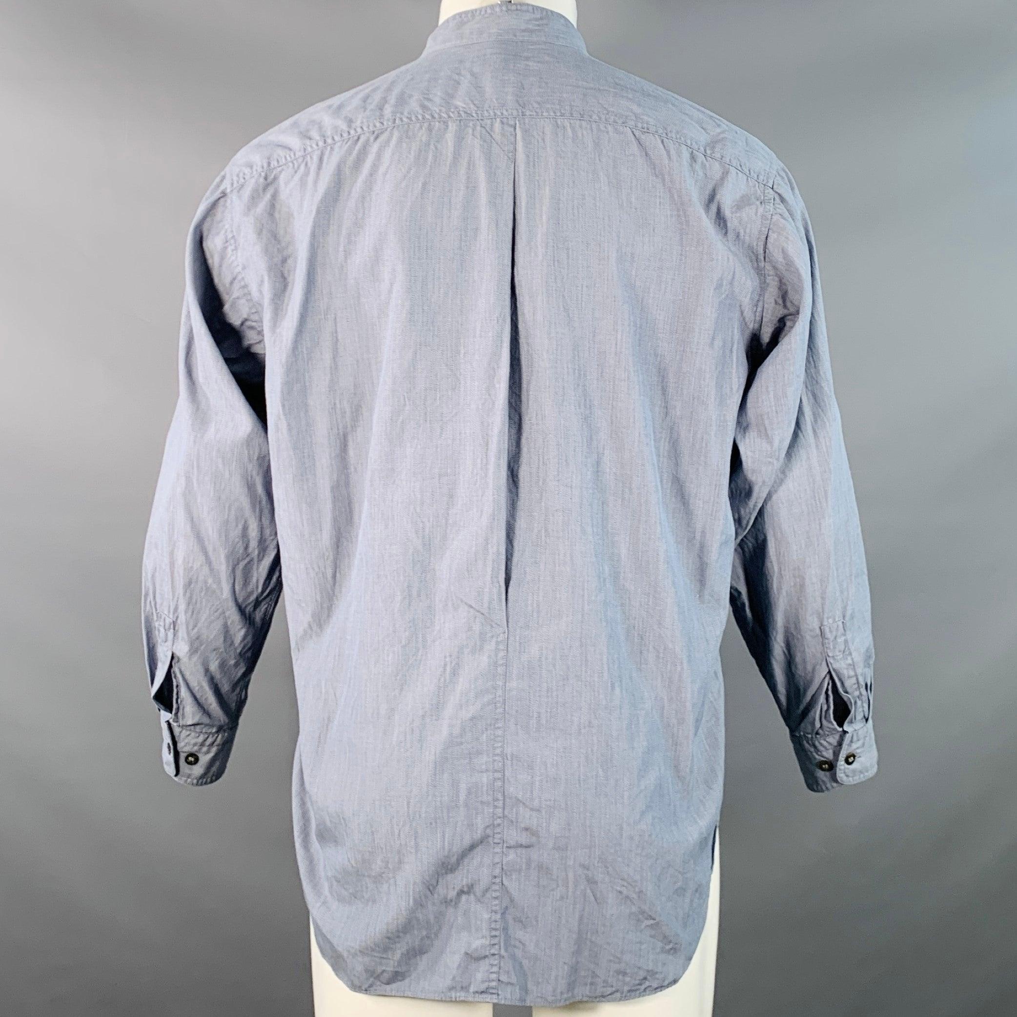 Issey Miyake Vintage Taglia M Blu Chambray Cotone Colletto Nehru Camicia a Maniche Lunghe In condizioni ottime in vendita a San Francisco, CA