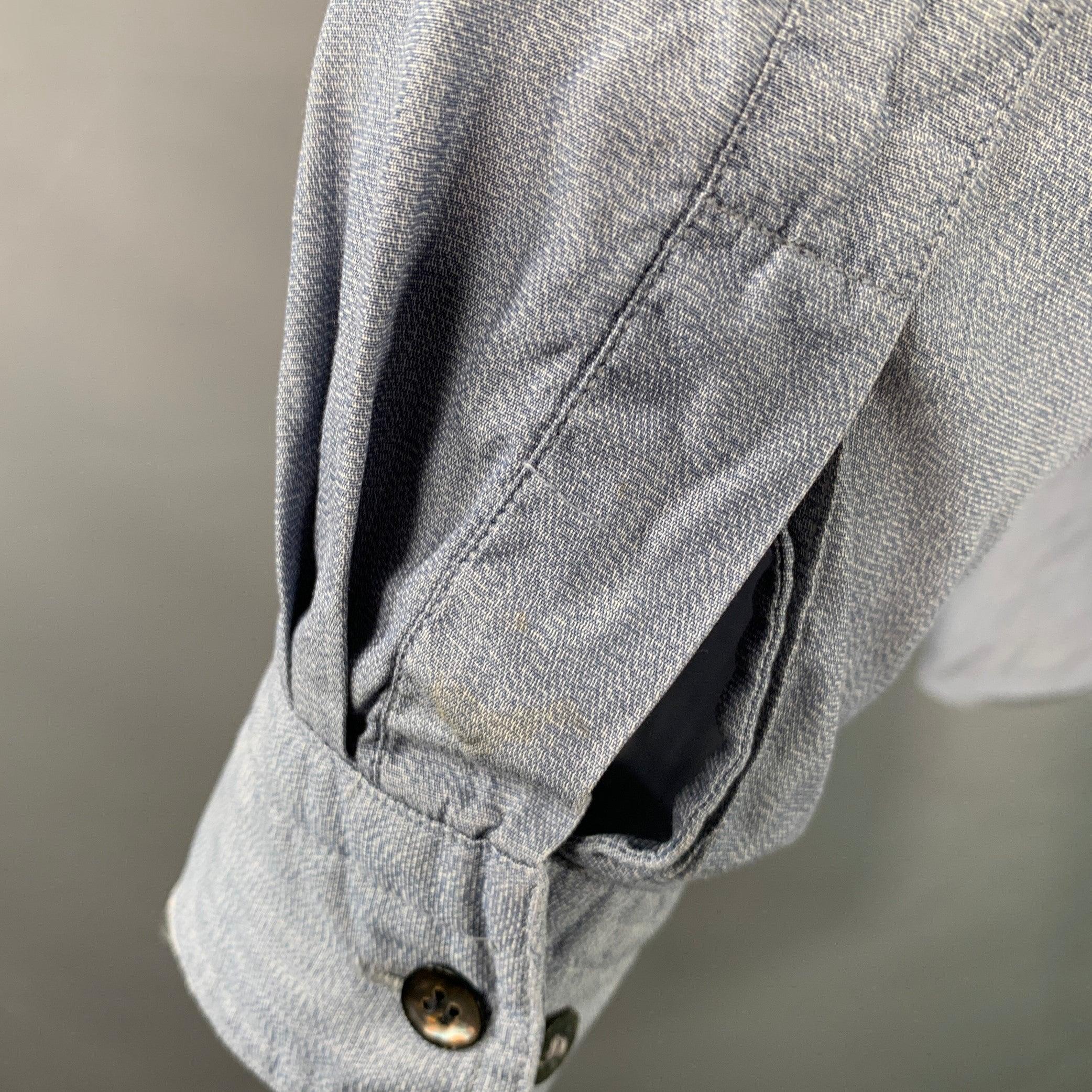 Uomo Issey Miyake Vintage Taglia M Blu Chambray Cotone Colletto Nehru Camicia a Maniche Lunghe in vendita