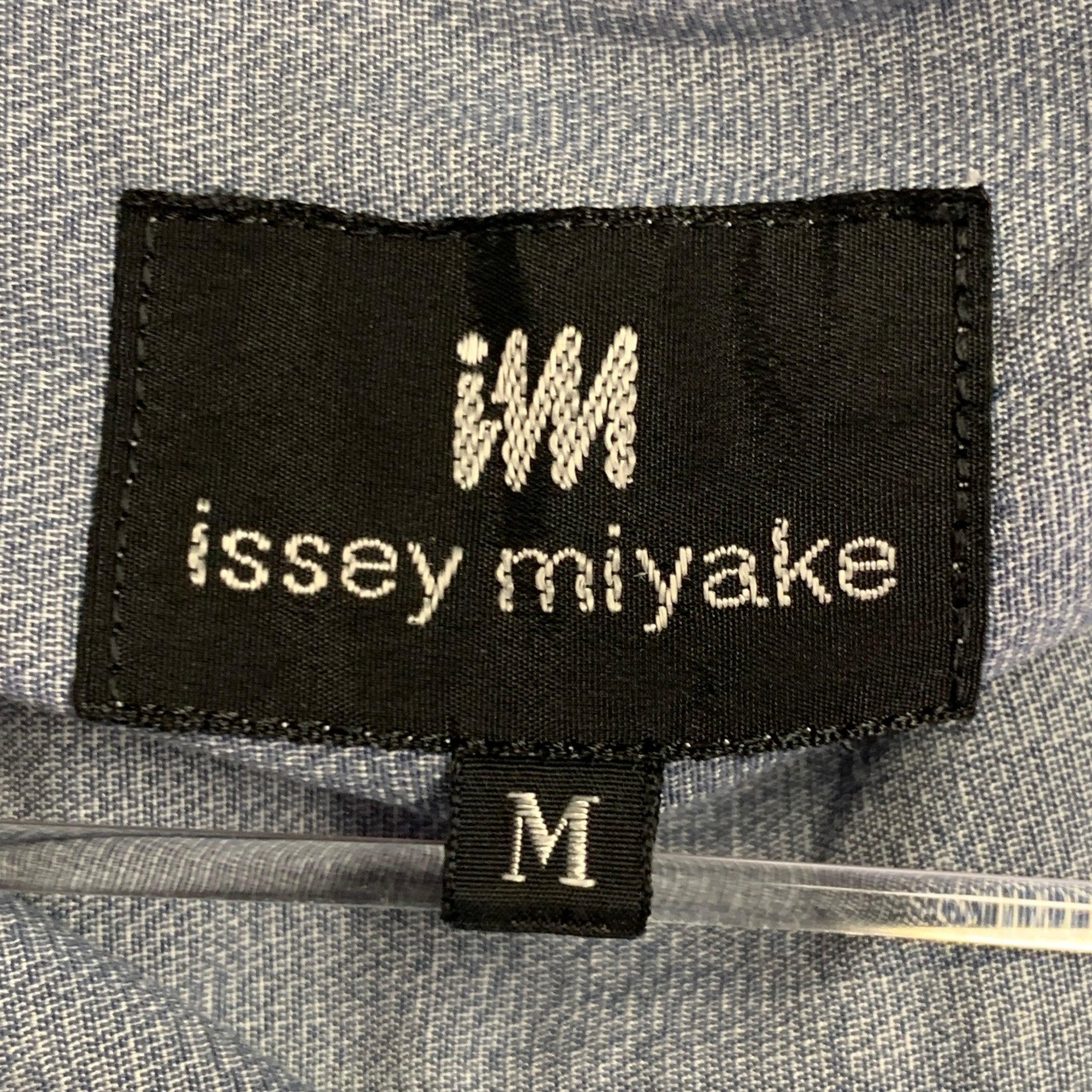 Issey Miyake Vintage Taglia M Blu Chambray Cotone Colletto Nehru Camicia a Maniche Lunghe in vendita 1