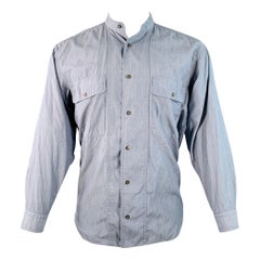 ISSEY MIYAKE Vintage Size M Blue Chambray Cotton Nehru Collar Long Sleeve Shirt