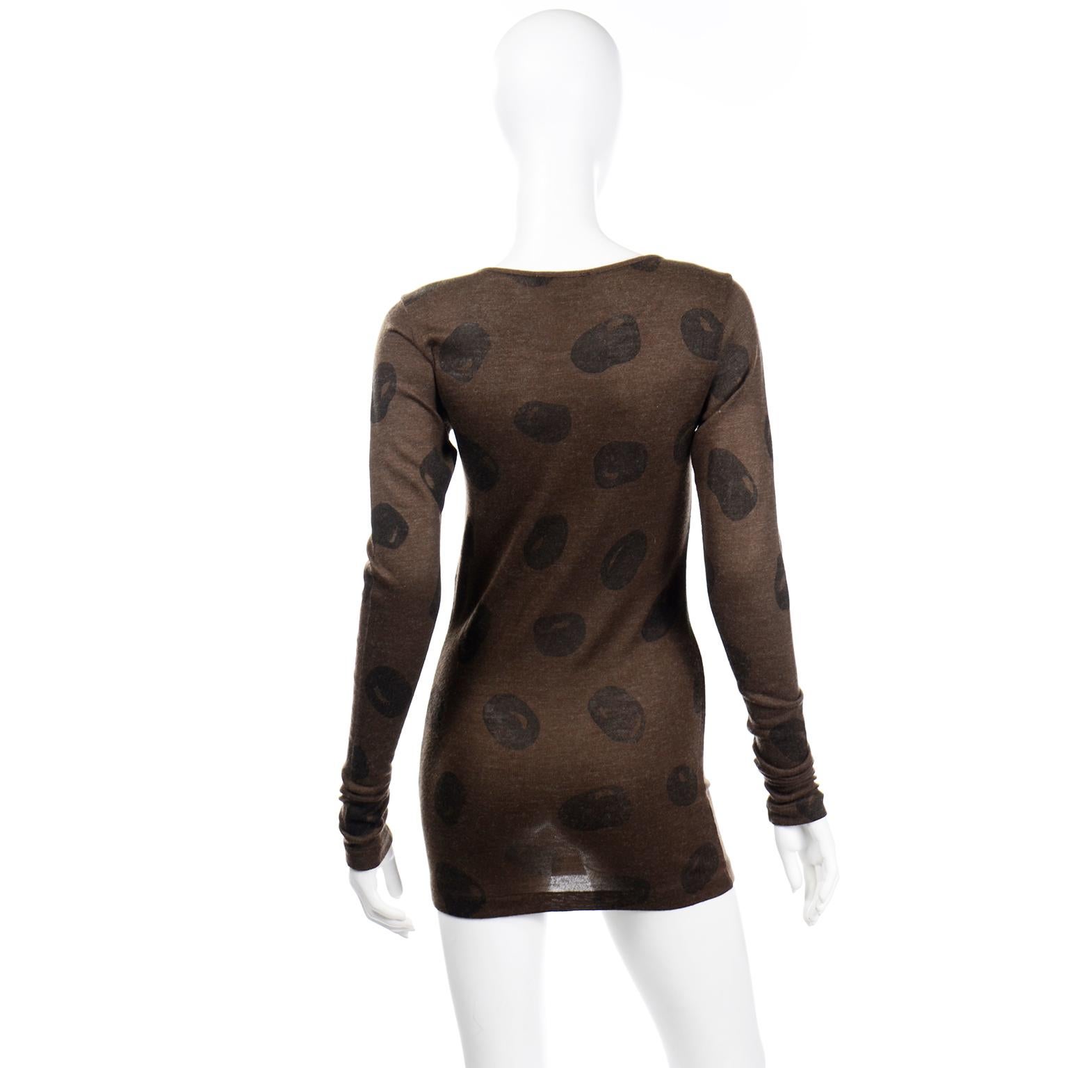 Issey Miyake Vintage Stretch Knit Brown Abstract Large Dot Mini Dress or Top In Excellent Condition For Sale In Portland, OR