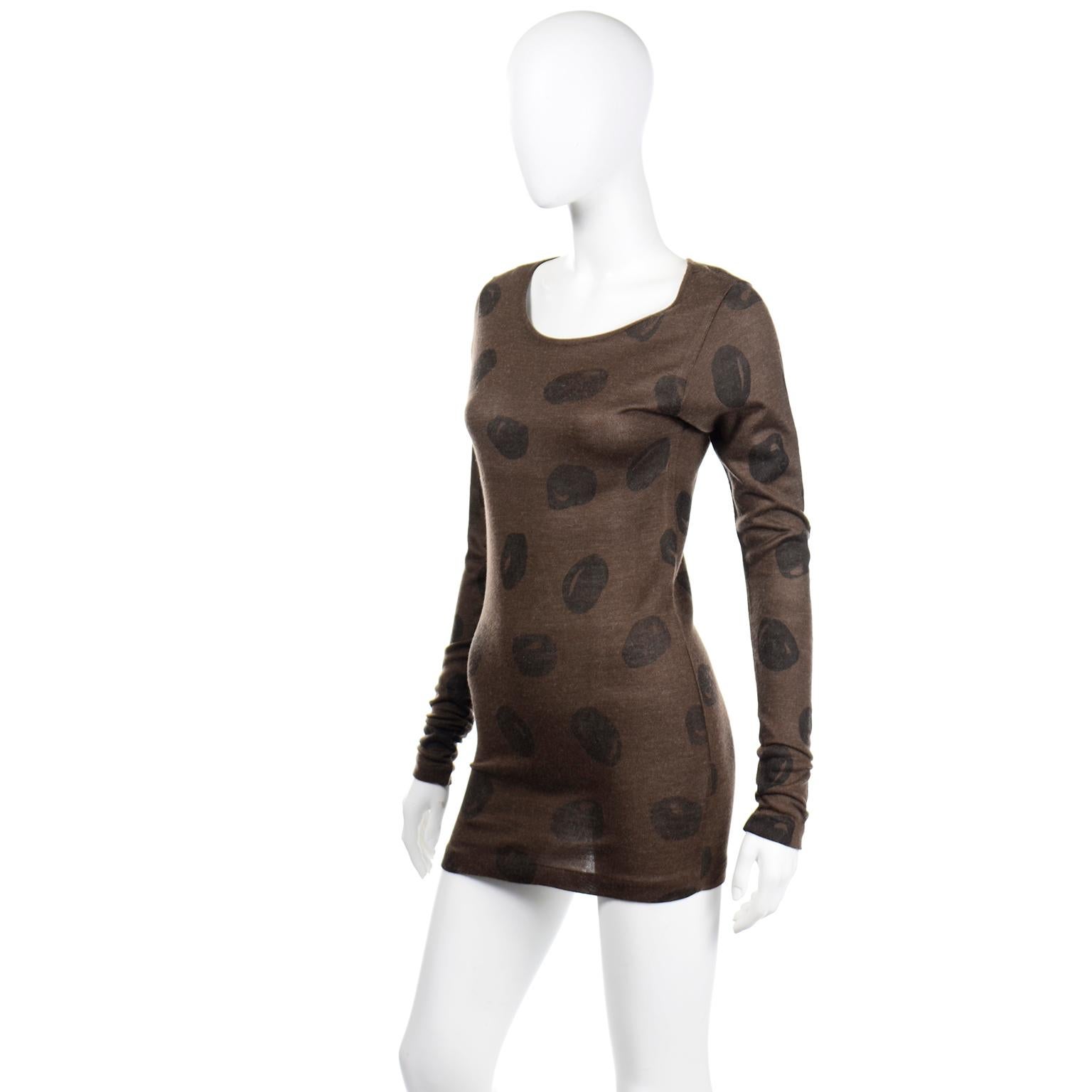 Women's Issey Miyake Vintage Stretch Knit Brown Abstract Large Dot Mini Dress or Top For Sale