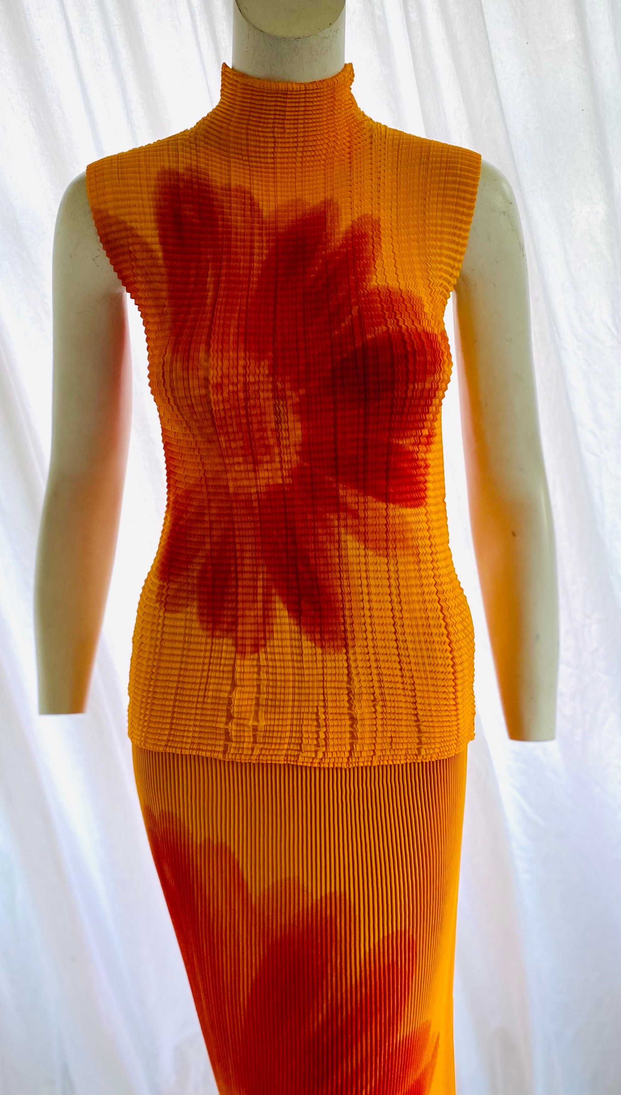Vintage-Sonnenblumen-Oberteil und Rock von Issey Miyake 1