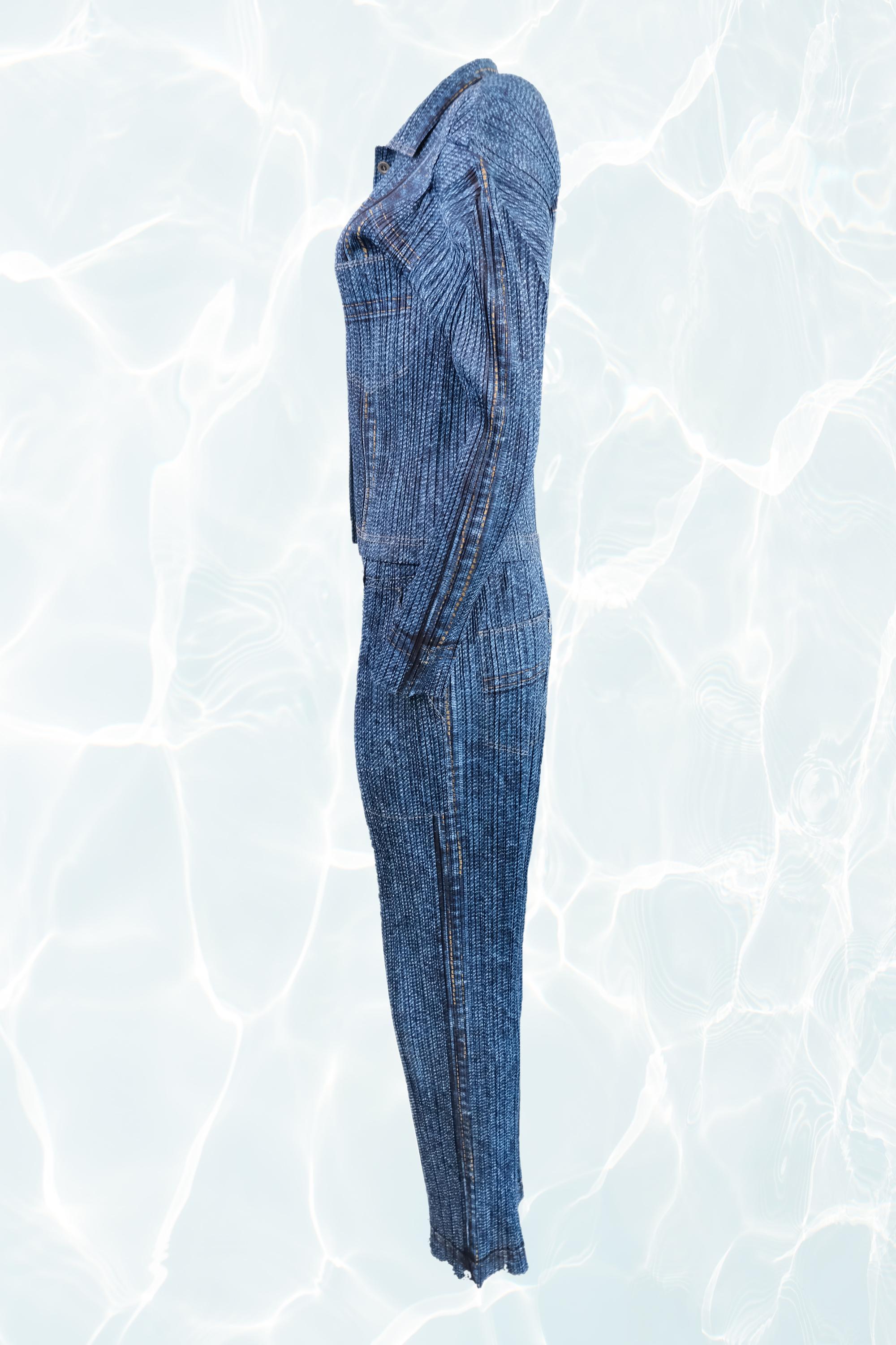 Blue Issey Miyake Vintage Trompe L'Oeil Denim Print Pant Set