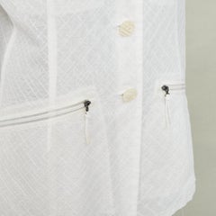 ISSEY MIYAKE Vintage white lattice grid stitch zippered pocket cotton jacket L