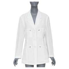 ISSEY MIYAKE Vintage white lattice grid stitch zippered pocket cotton jacket L