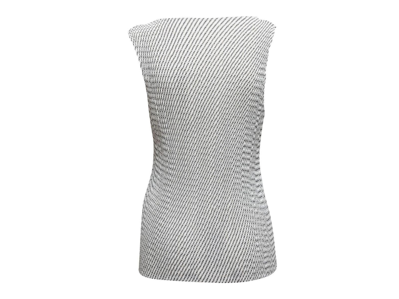 Issey Miyake White & Black Striped Plisse Sleeveless Top 2