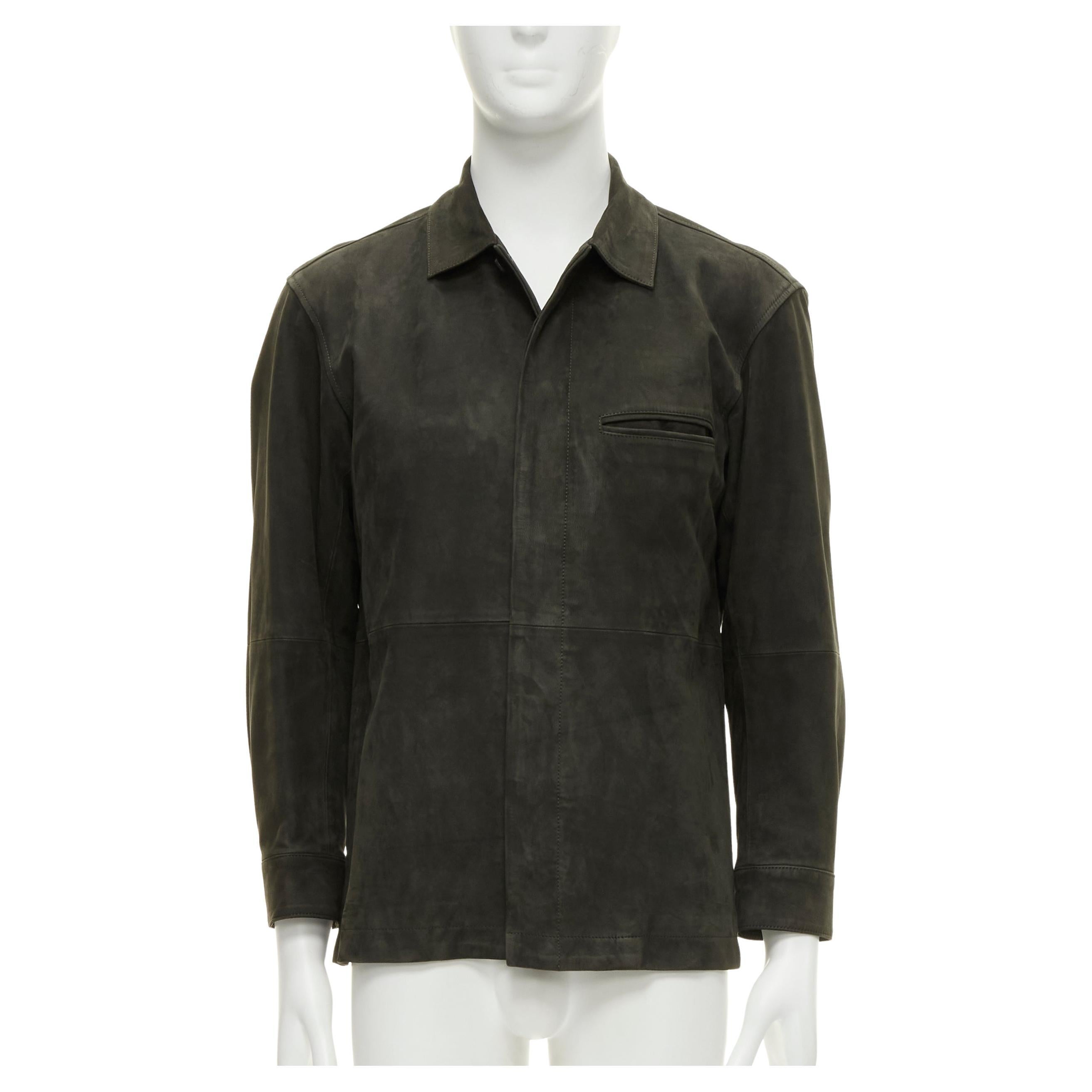 ISSEY MIYAKE WHITE LABEL grey cowhide suede leather overshirt jacket JP1 S For Sale