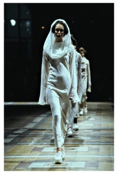 Issey Miyake White Long Linen Dress With Draped Neck 1998