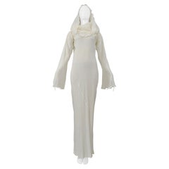 Issey Miyake White Long Linen Dress With Draped Neck 1998 Issey Miyake White Long Linen Dress With Draped Neck 1998