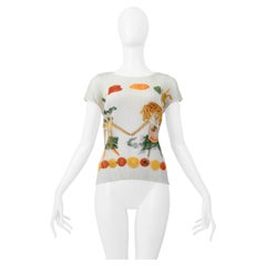 Issey Miyake Top grafico plissettato bianco con caratteri Ss 2004