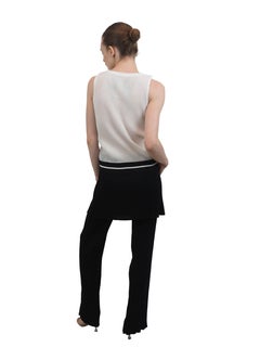 Issey Miyake White Pleated Sleeveless Top With Black Bottom Stripe