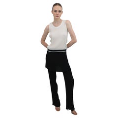 Issey Miyake White Pleated Sleeveless Top With Black Bottom Stripe