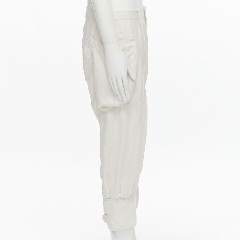ISSEY MIYAKE white polyester cargo pocket dropped crotch parachute pants JP4 L In Excellent Condition For Sale In Hong Kong, NT