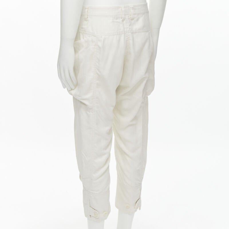 ISSEY MIYAKE white polyester cargo pocket dropped crotch parachute pants JP4 L For Sale 1