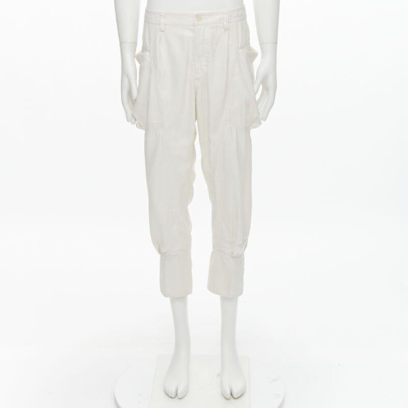 ISSEY MIYAKE white polyester cargo pocket dropped crotch parachute pants JP4 L For Sale 4