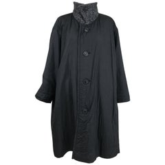 Issey Miyake Wind Coat Black Crinkle Nylon 1980s