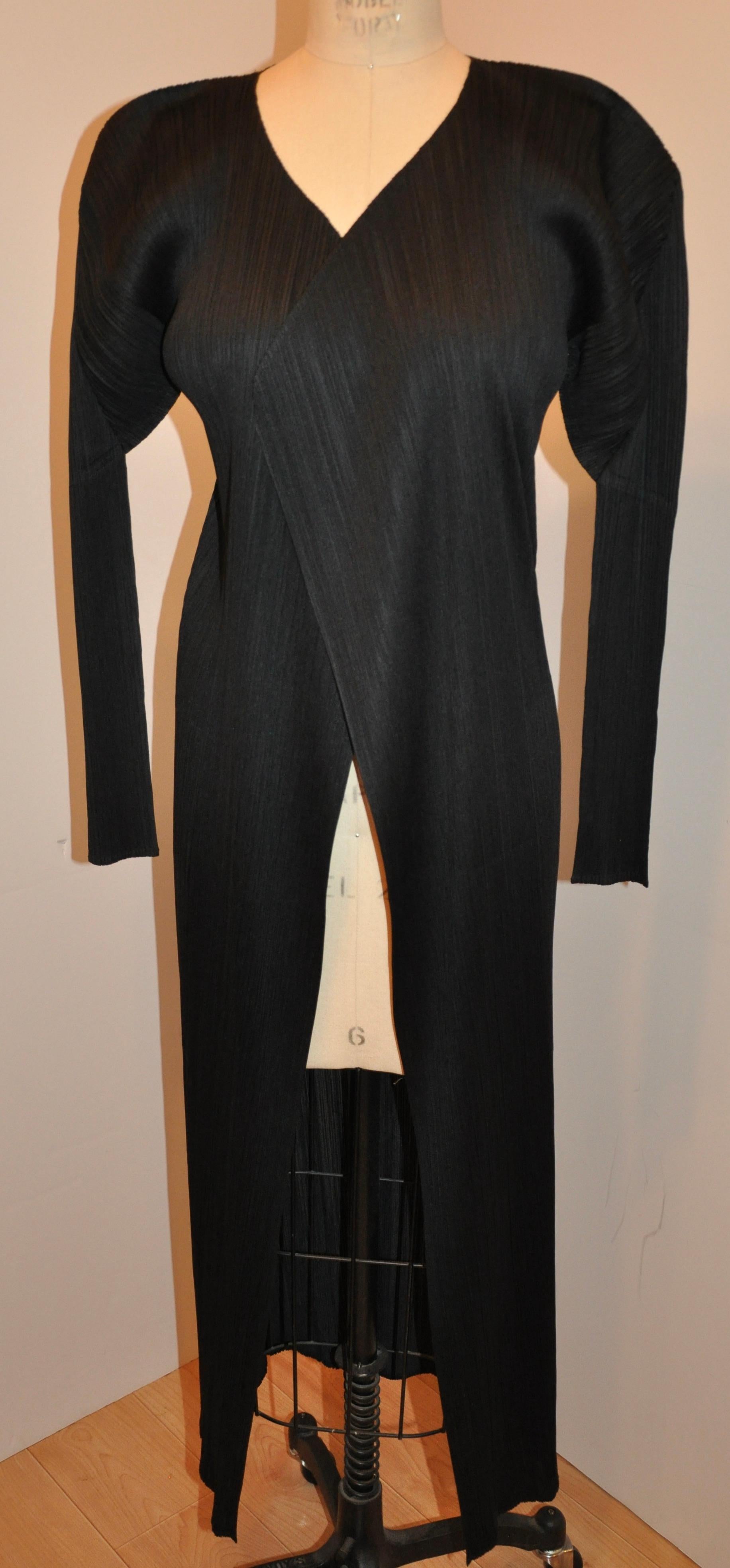 Issey Miyake Wonderful Iconic Signature Jet Black Open Coat For Sale 7