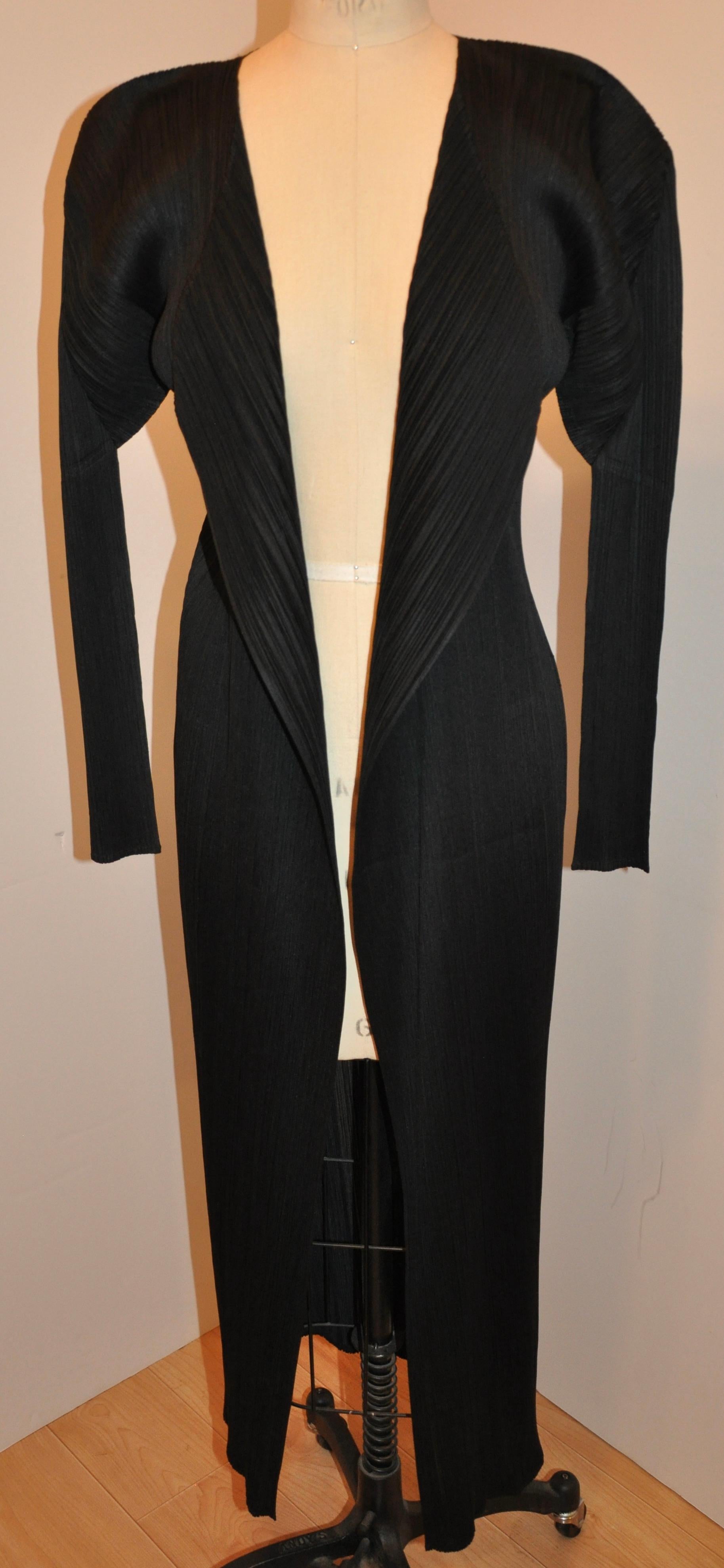 Issey Miyake Wonderful Iconic Signature Jet Black Open Coat In Good Condition For Sale In New York, NY