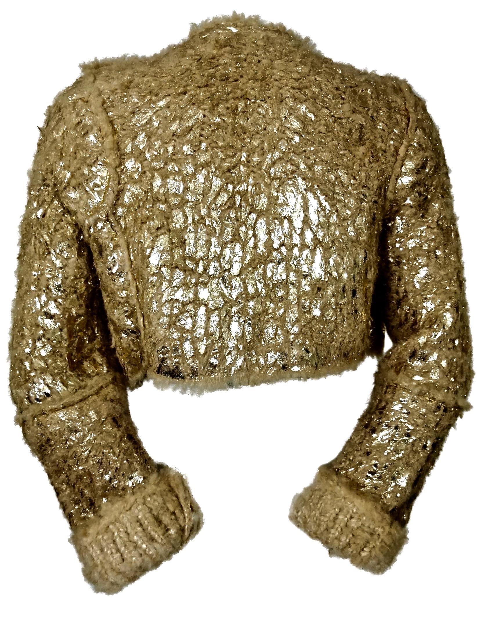 Brown Issey Miyake Wool and Gold Leaf Cardigan/Jacket Fall/Winter 2002 For Sale