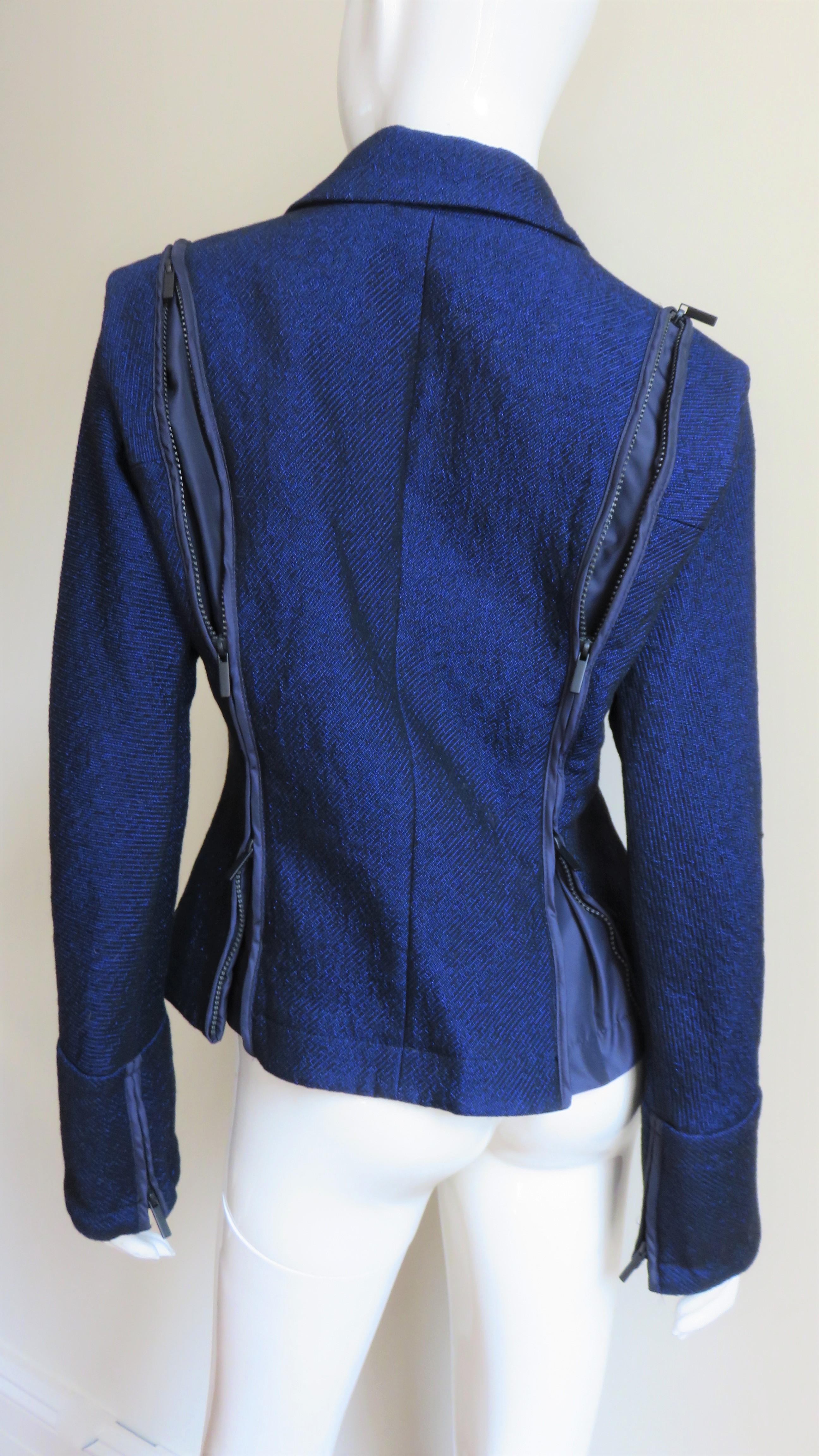 Issey Miyake Blue Wool Jacket with Zipper Parachute Panels For Sale 8