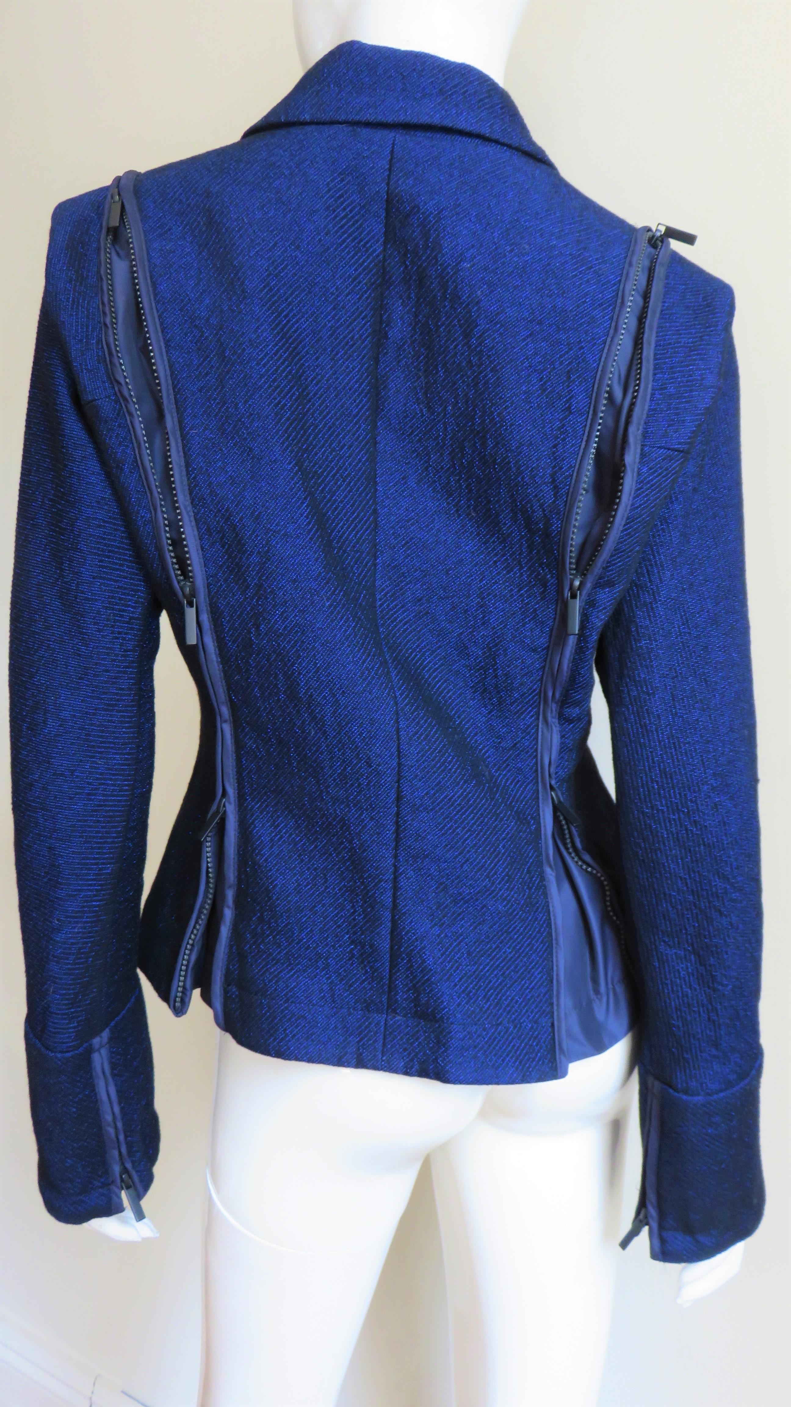 Issey Miyake Blue Wool Jacket with Zipper Parachute Panels For Sale 9