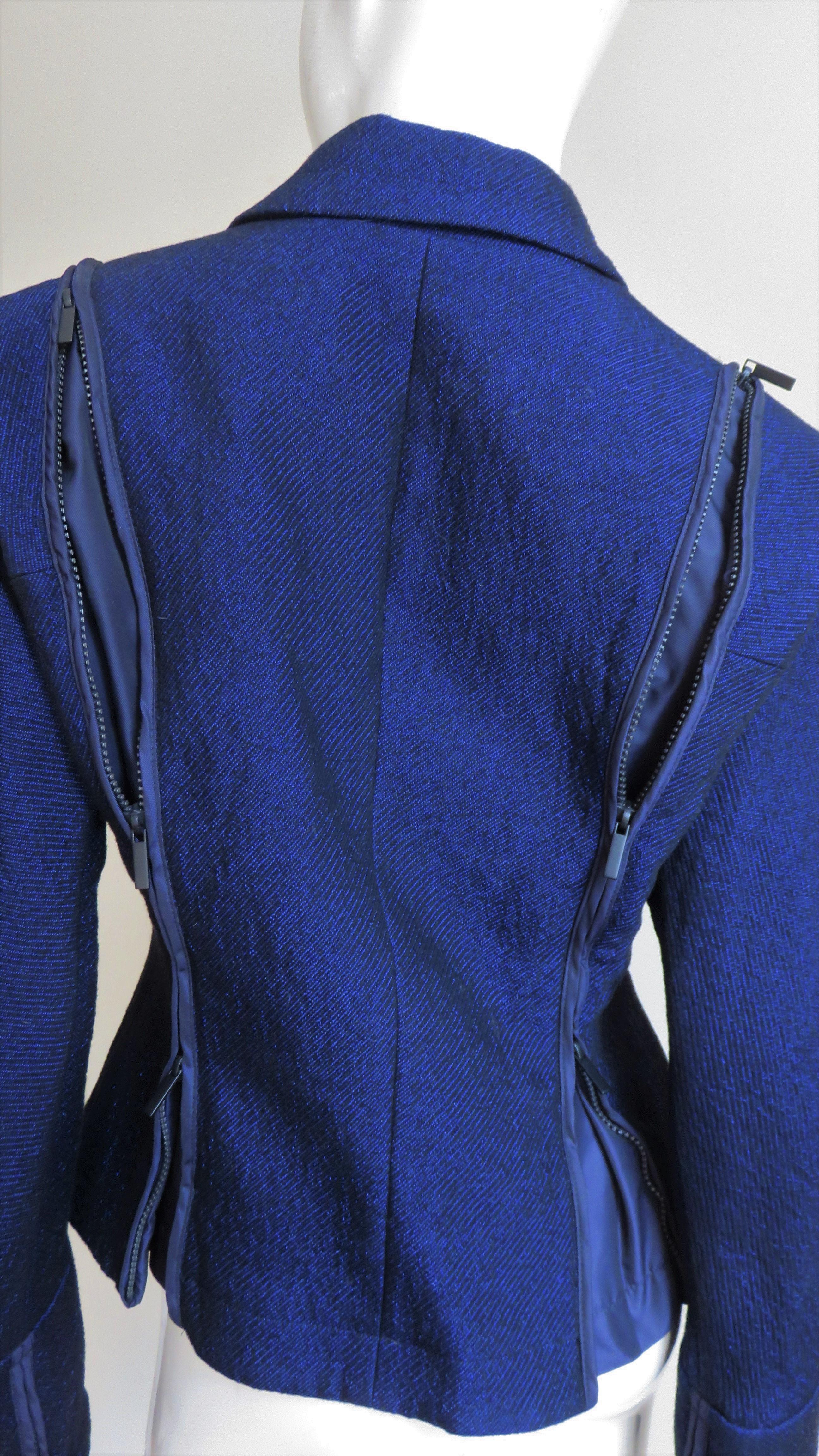 Issey Miyake Blue Wool Jacket with Zipper Parachute Panels For Sale 10