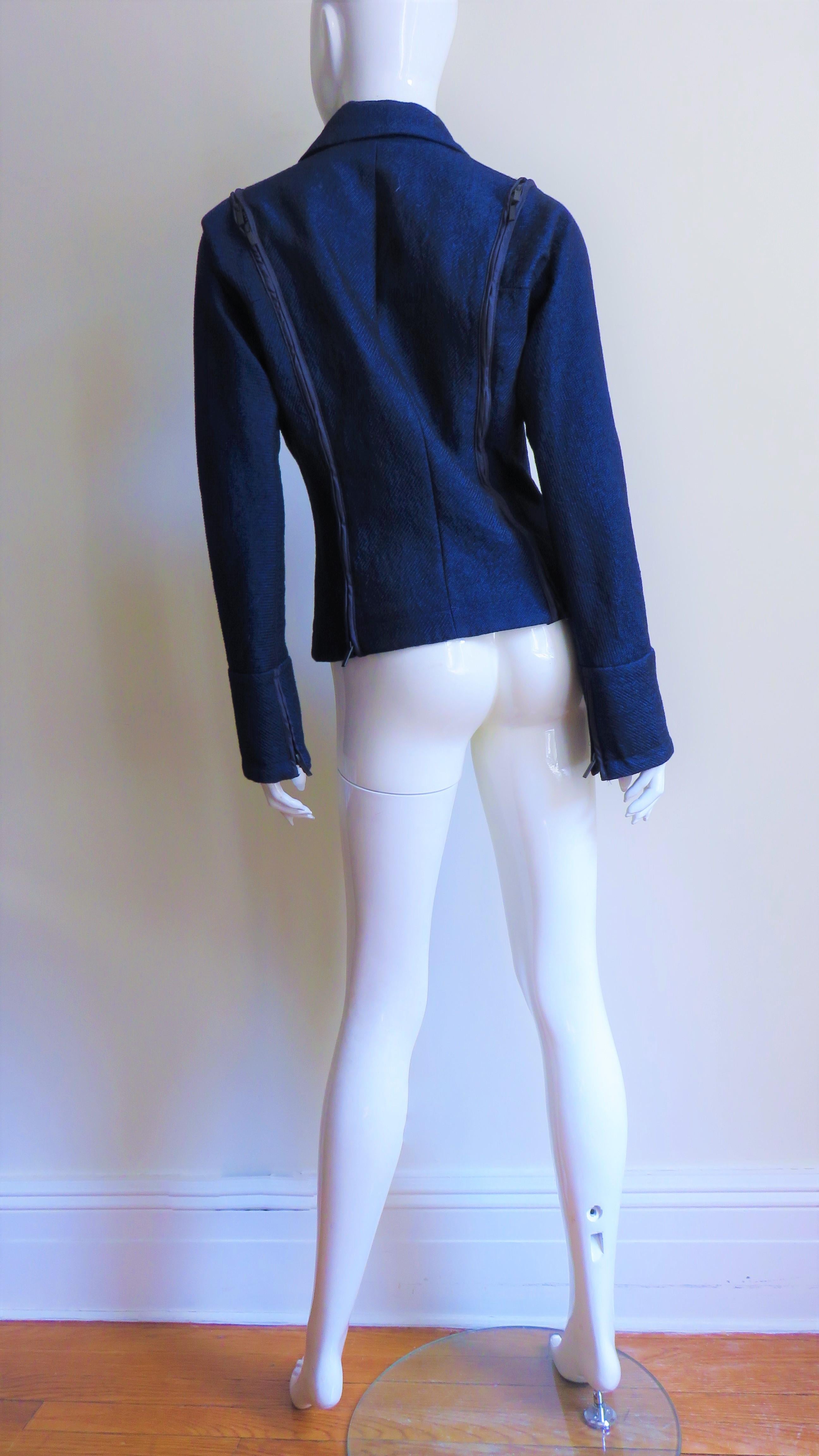 Issey Miyake Blue Wool Jacket with Zipper Parachute Panels For Sale 11
