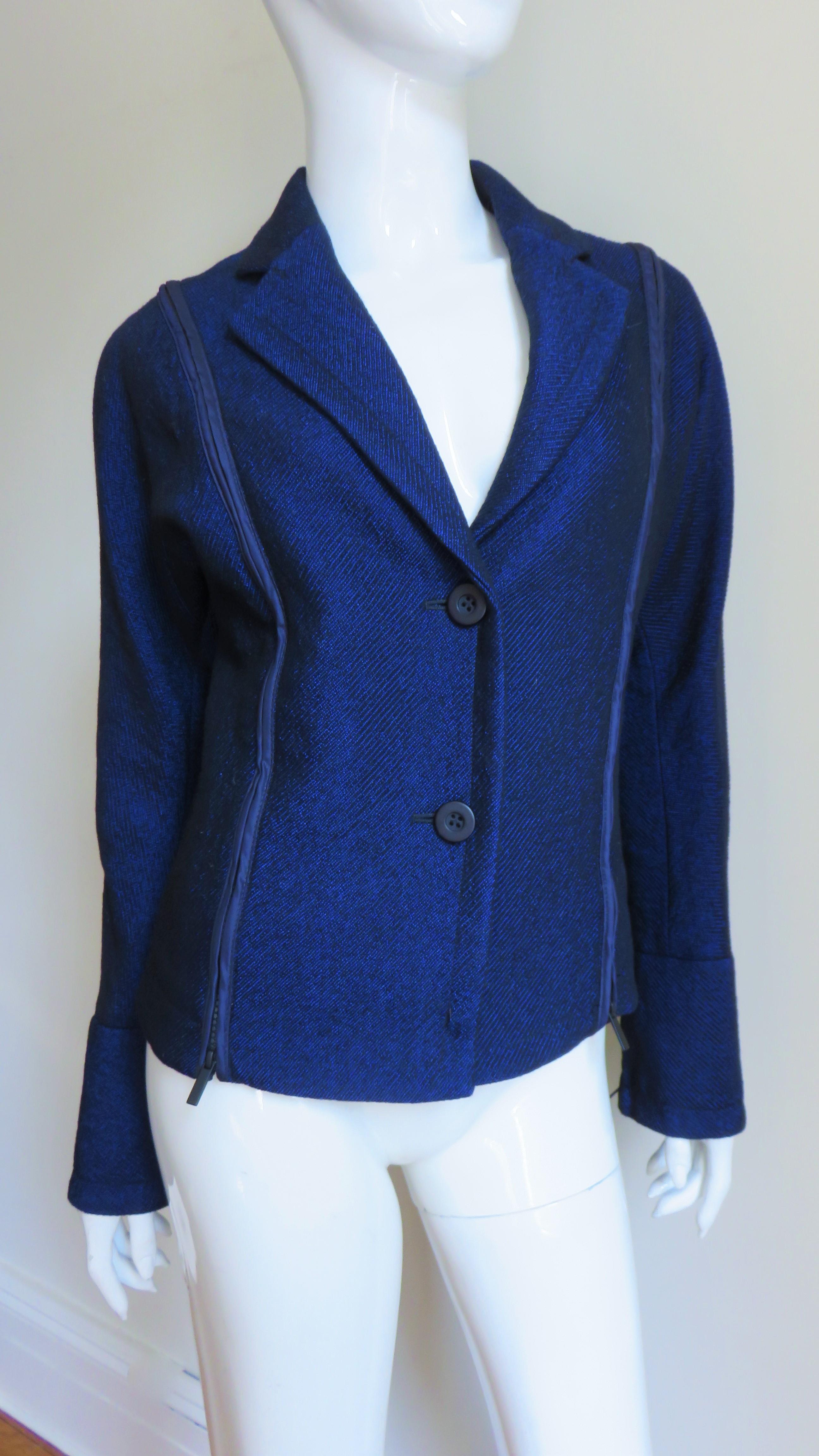 Issey Miyake Blue Wool Jacket with Zipper Parachute Panels In Excellent Condition For Sale In Water Mill, NY