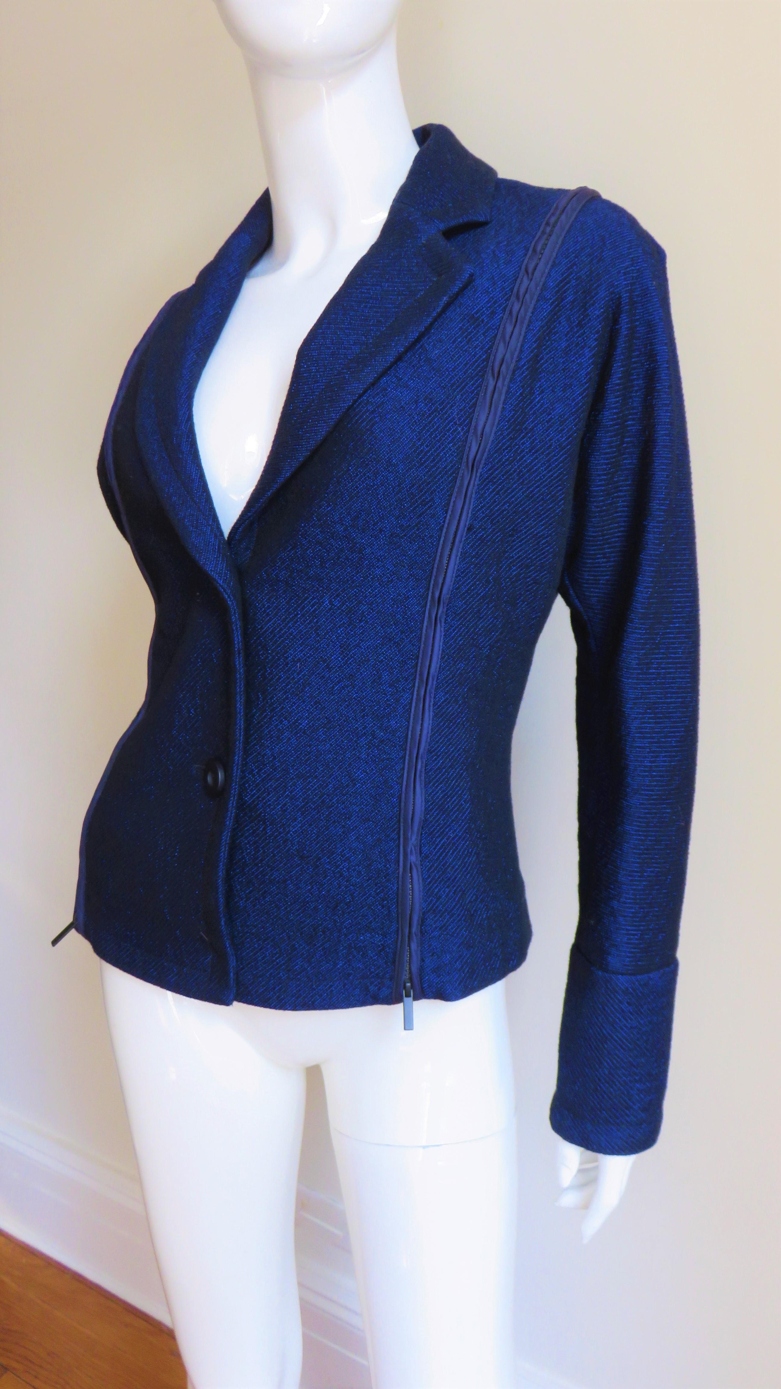 Women's Issey Miyake Blue Wool Jacket with Zipper Parachute Panels For Sale