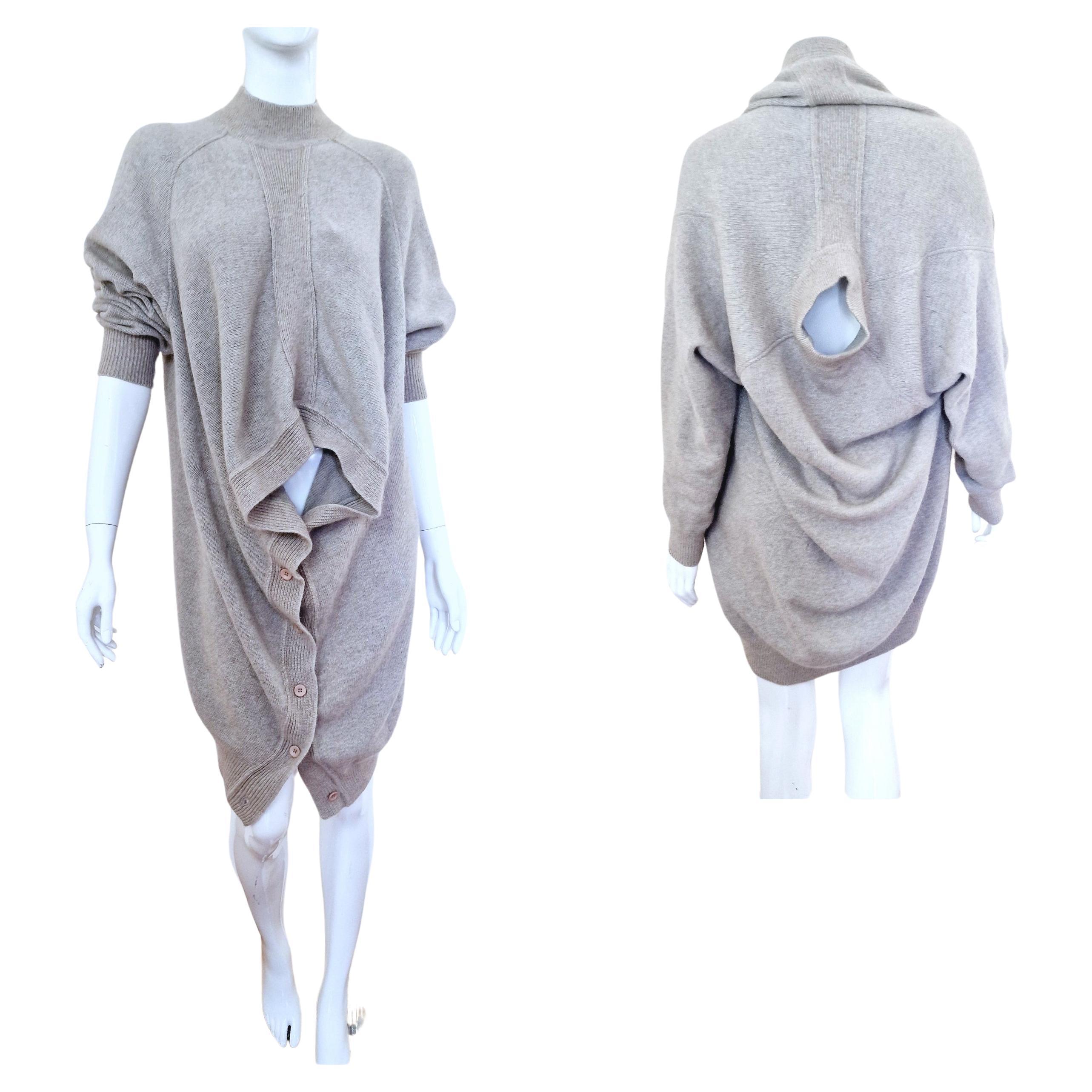 Issey Miyake Wool Multifunction Cutout Vintage Runway 80s Dress Sweater Coat For Sale