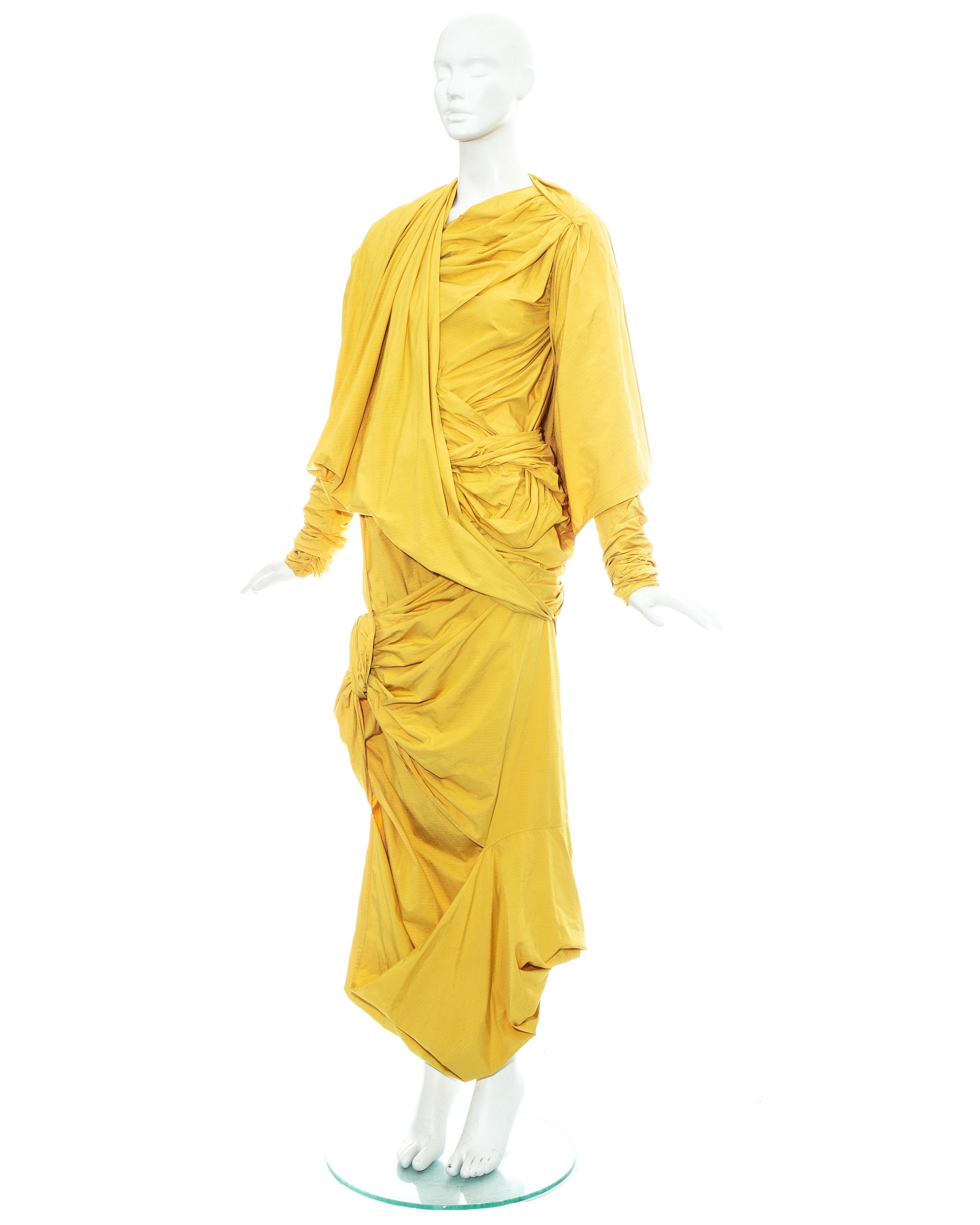 Issey Miyake yellow draped, pleated and knotted parachute ensemble, fw 1986 2