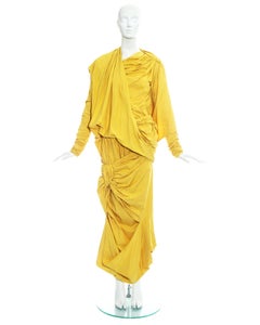 Issey Miyake yellow draped, pleated and knotted parachute ensemble, fw 1986