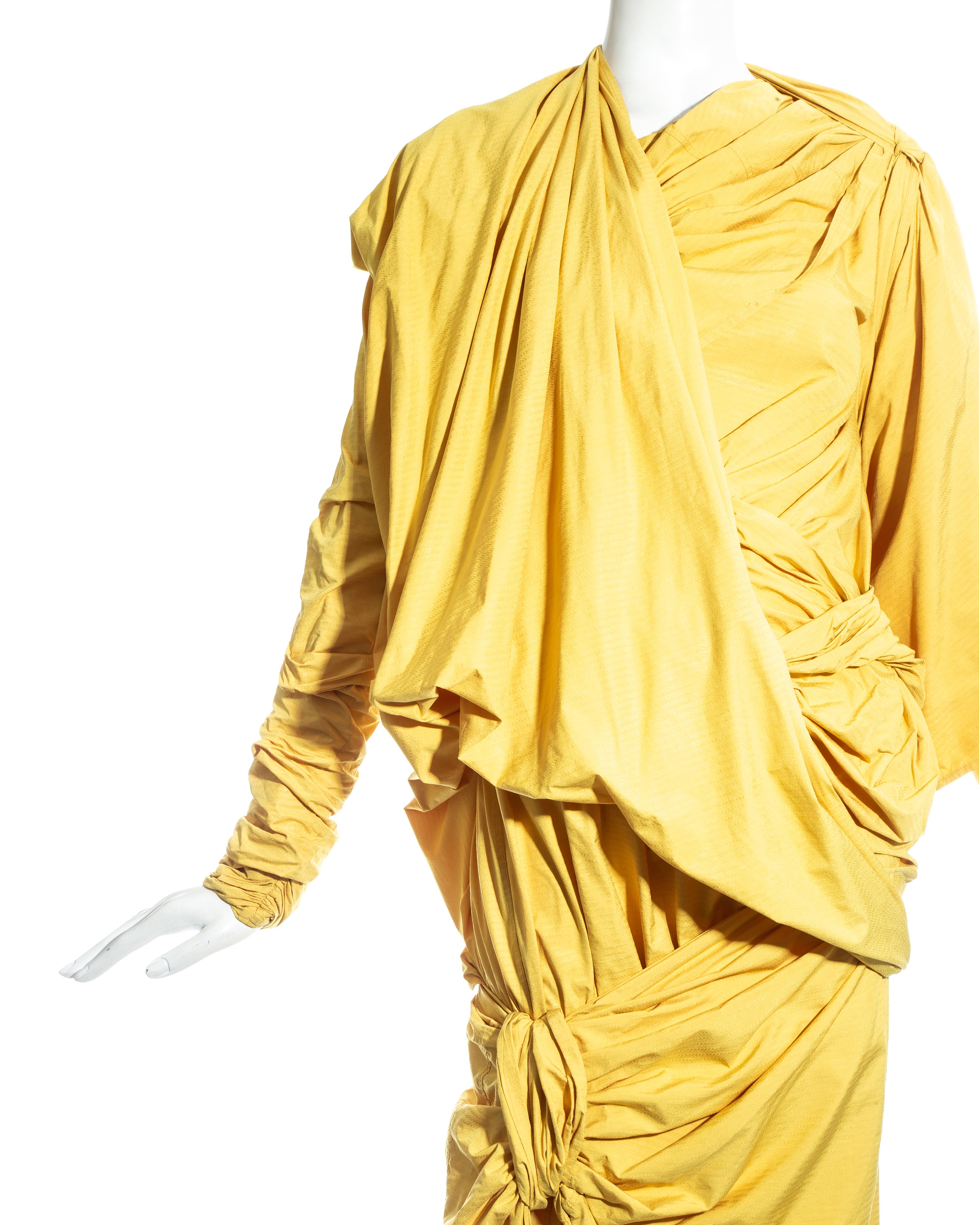 Issey Miyake yellow draped, pleated and knotted parachute ensemble, fw 1986 In Excellent Condition For Sale In London, London