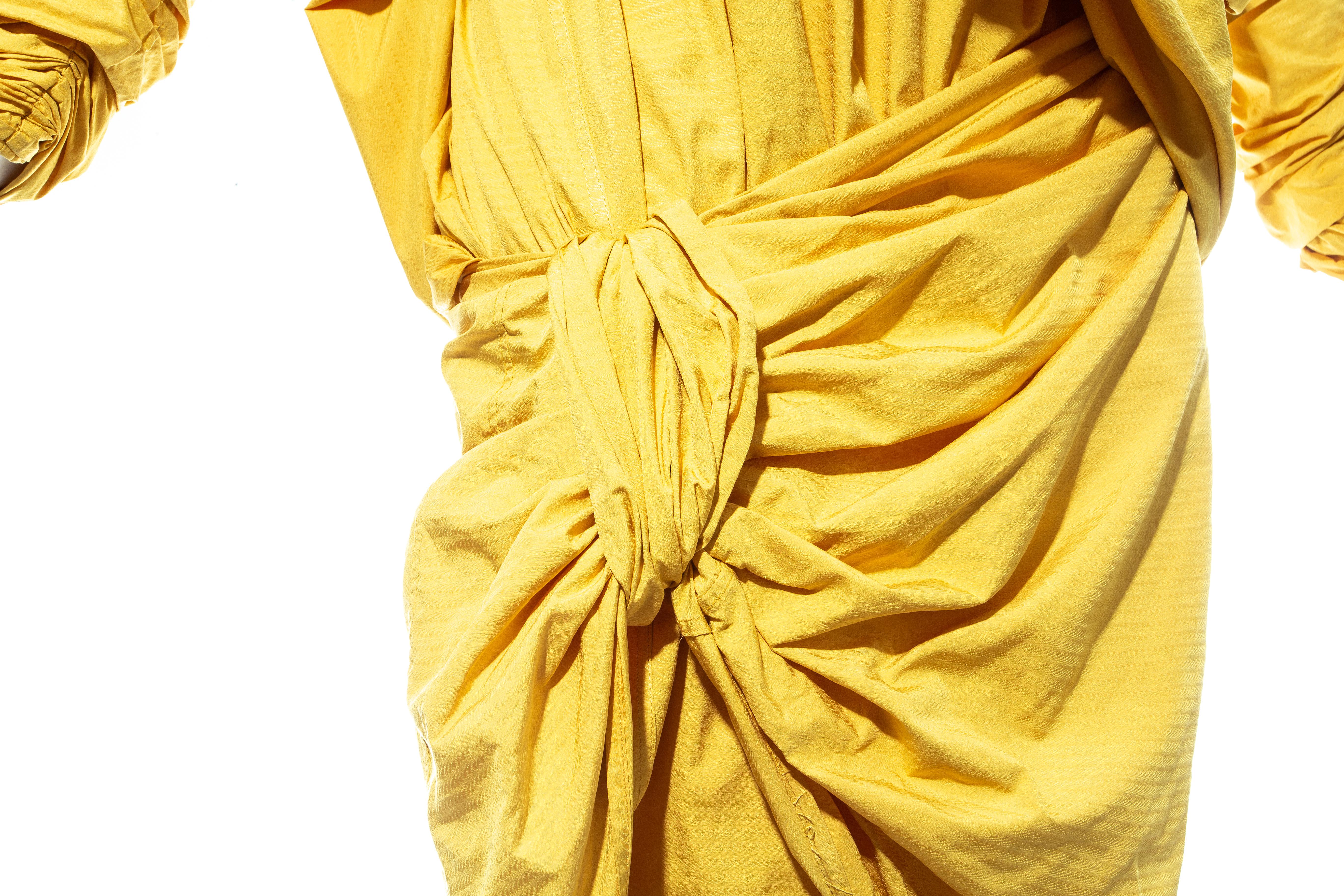 Women's Issey Miyake yellow draped, pleated and knotted parachute ensemble, fw 1986
