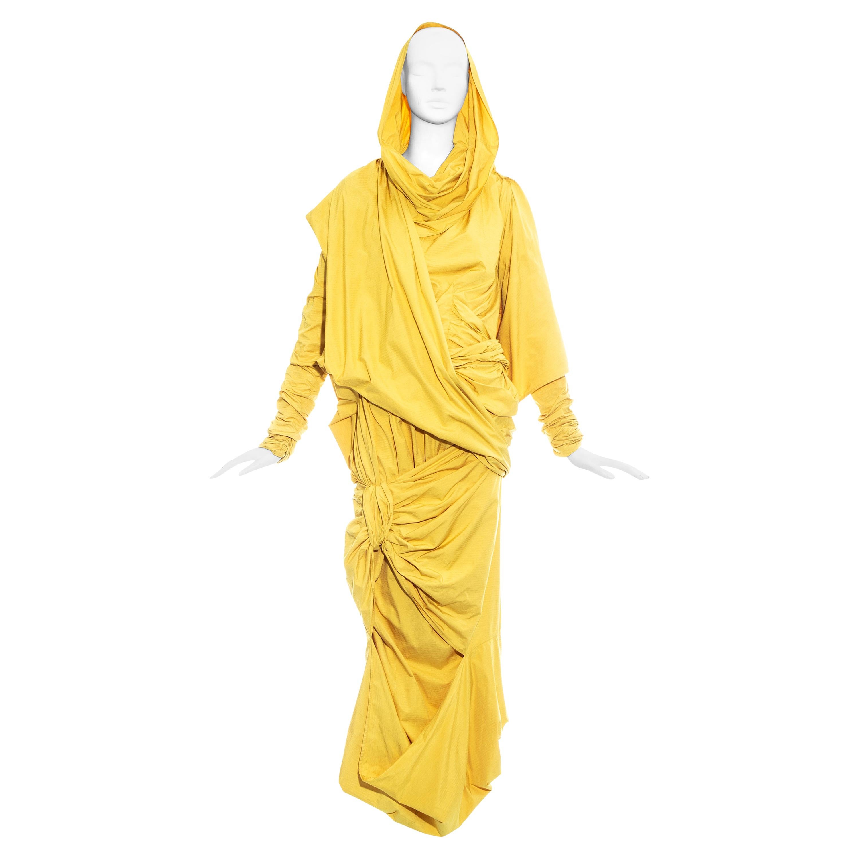 Issey Miyake yellow draped, pleated and knotted parachute ensemble, fw 1986 For Sale