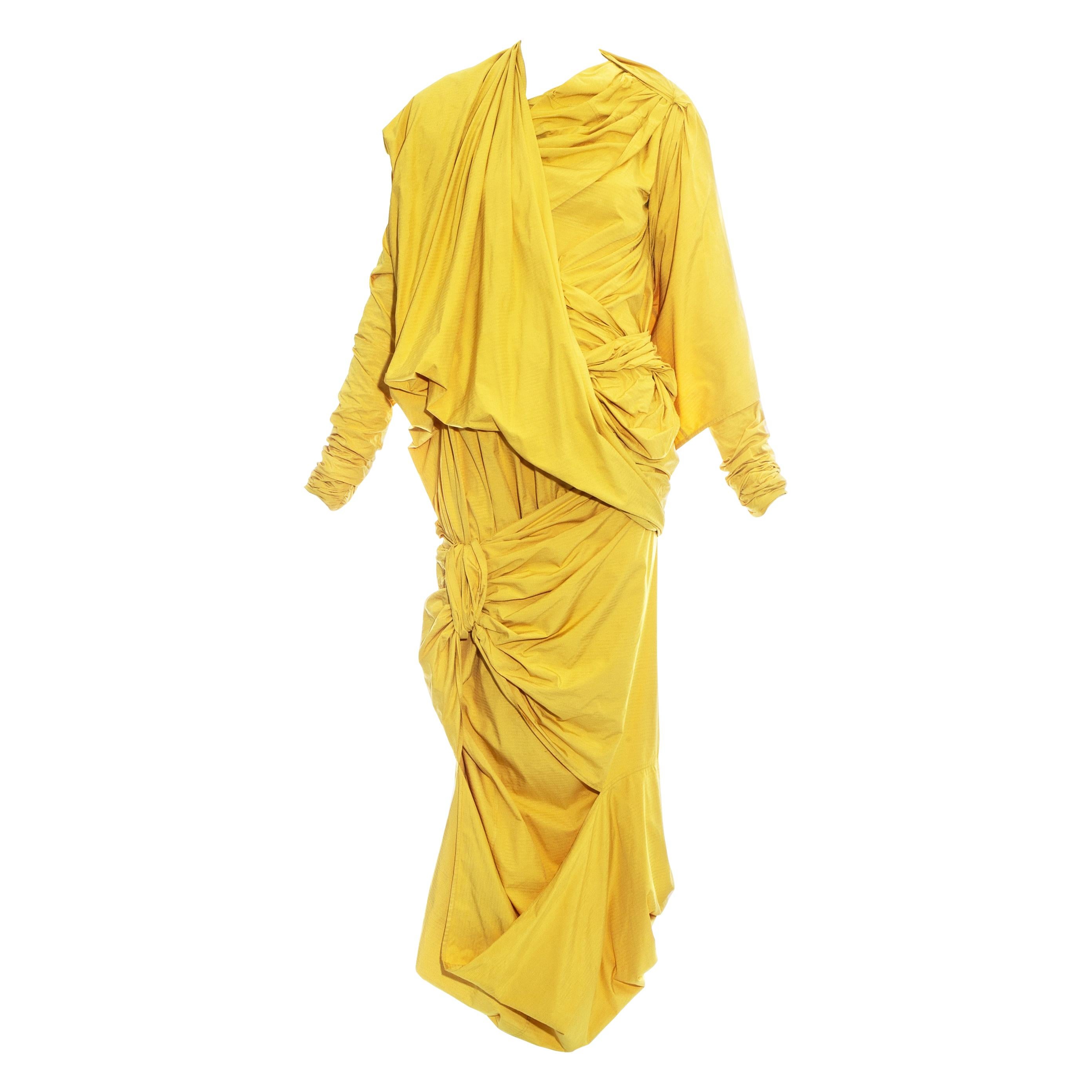 Issey Miyake yellow draped, pleated and knotted parachute ensemble, fw 1986