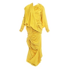 Vintage Issey Miyake yellow draped, pleated and knotted parachute ensemble, fw 1986