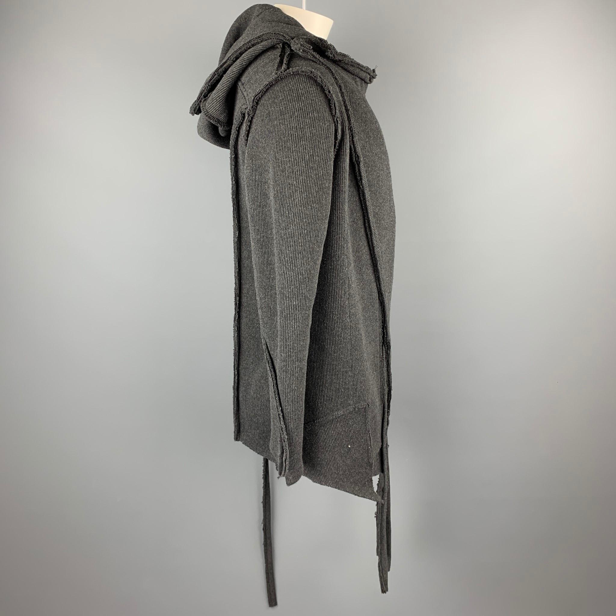 Gray ISSI Size M Charcoal Ribbed Cotton Asymmetrical Hooded Coat