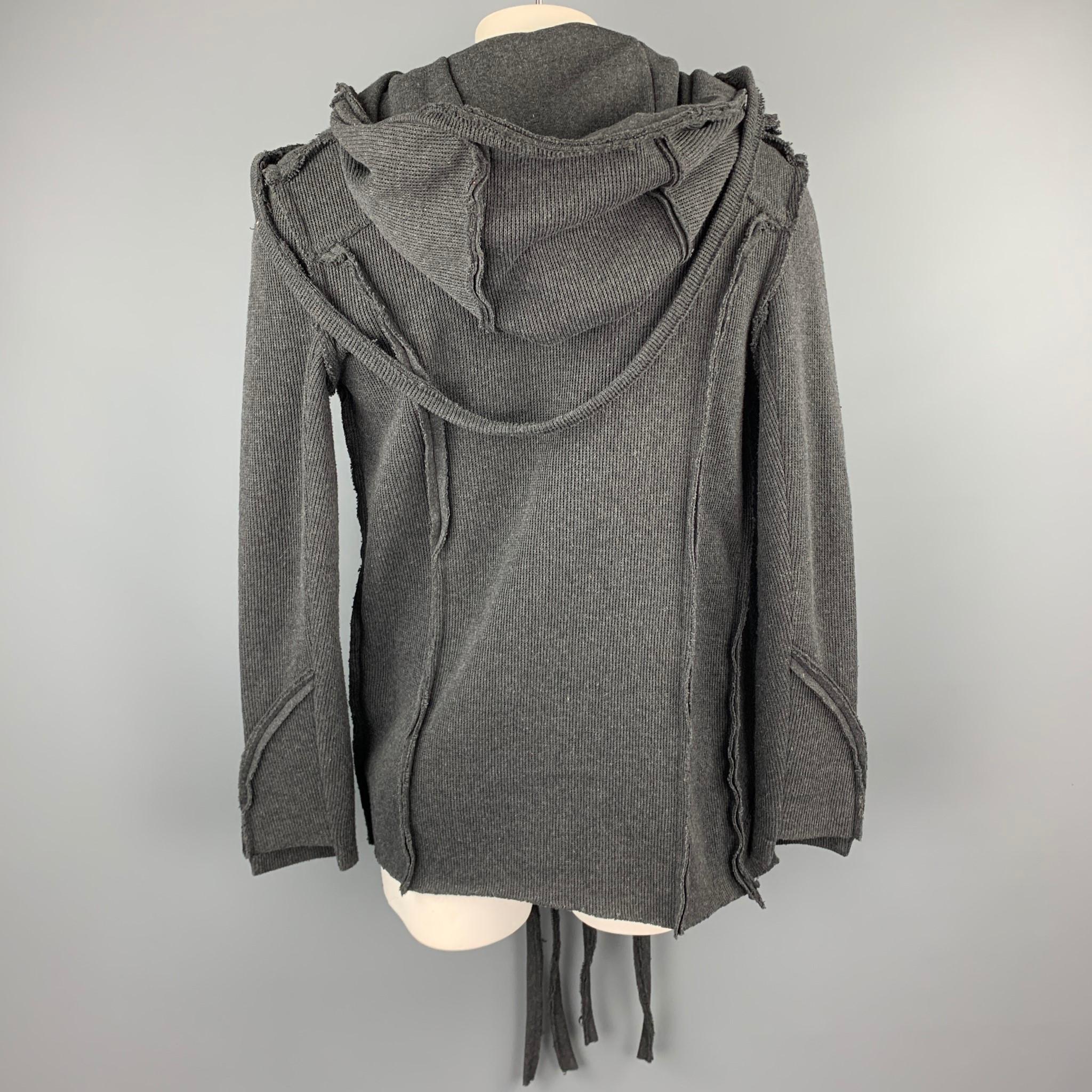 ISSI Size M Charcoal Ribbed Cotton Asymmetrical Hooded Coat In Good Condition In San Francisco, CA