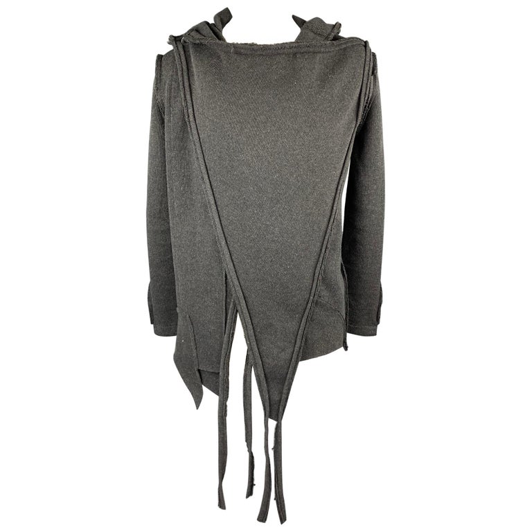 ISSI Size M Charcoal Ribbed Cotton Asymmetrical Hooded Coat For Sale at ...