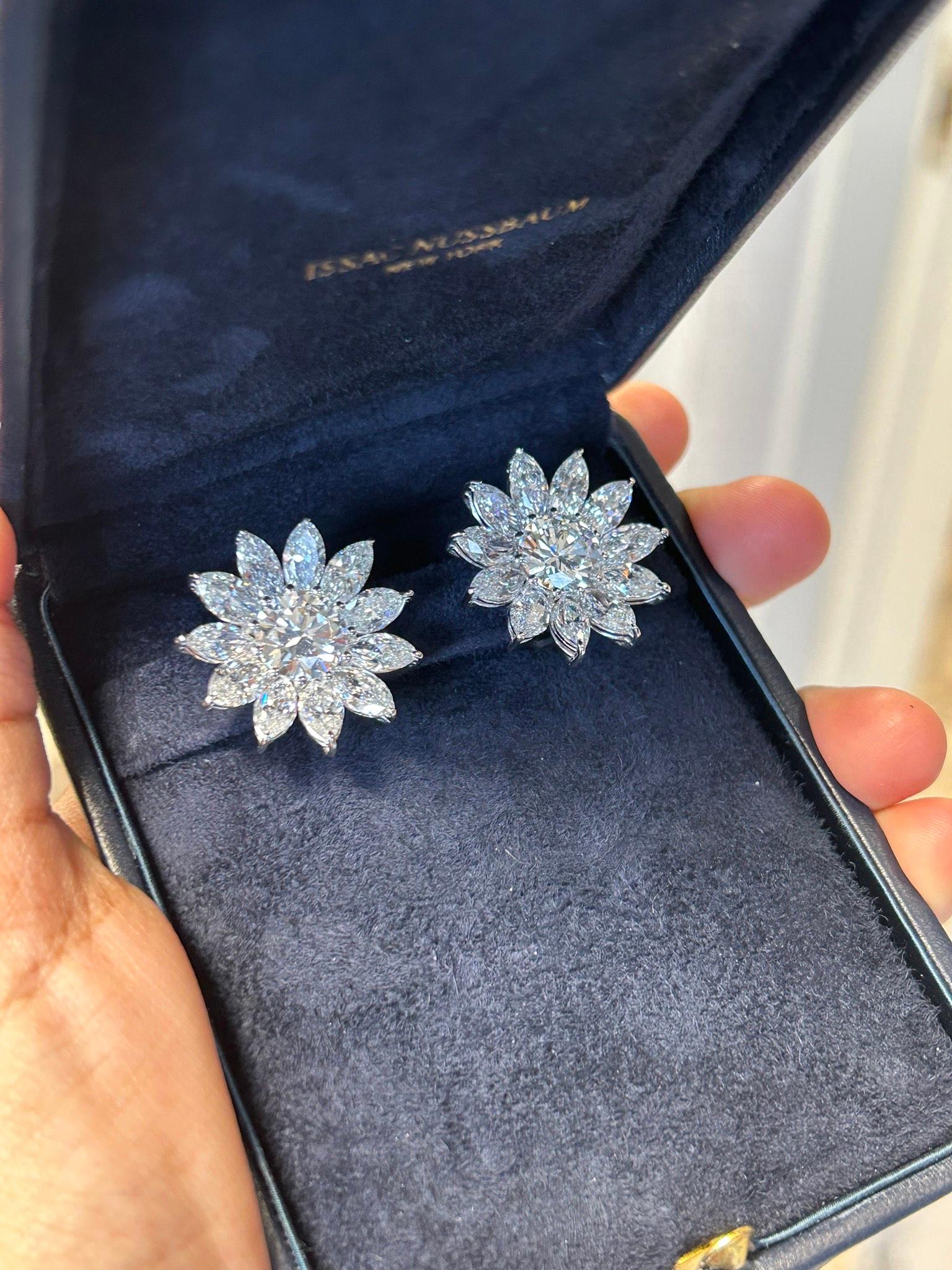 Modern Isssac Nussbaum 15.62 Carat 18K White Gold Marquise Daisy Earrings For Sale
