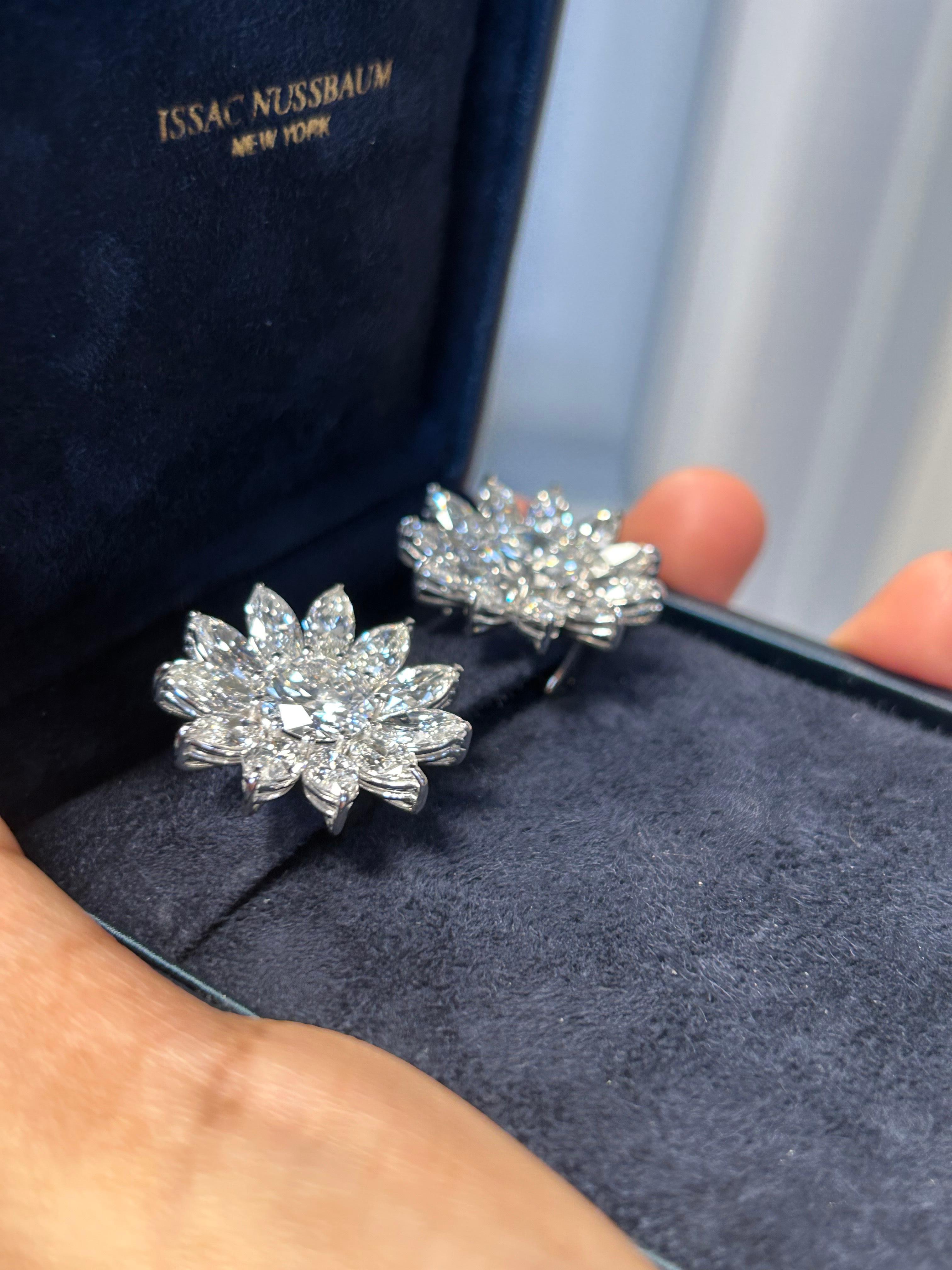 Marquise Cut Isssac Nussbaum 15.62 Carat 18K White Gold Marquise Daisy Earrings For Sale