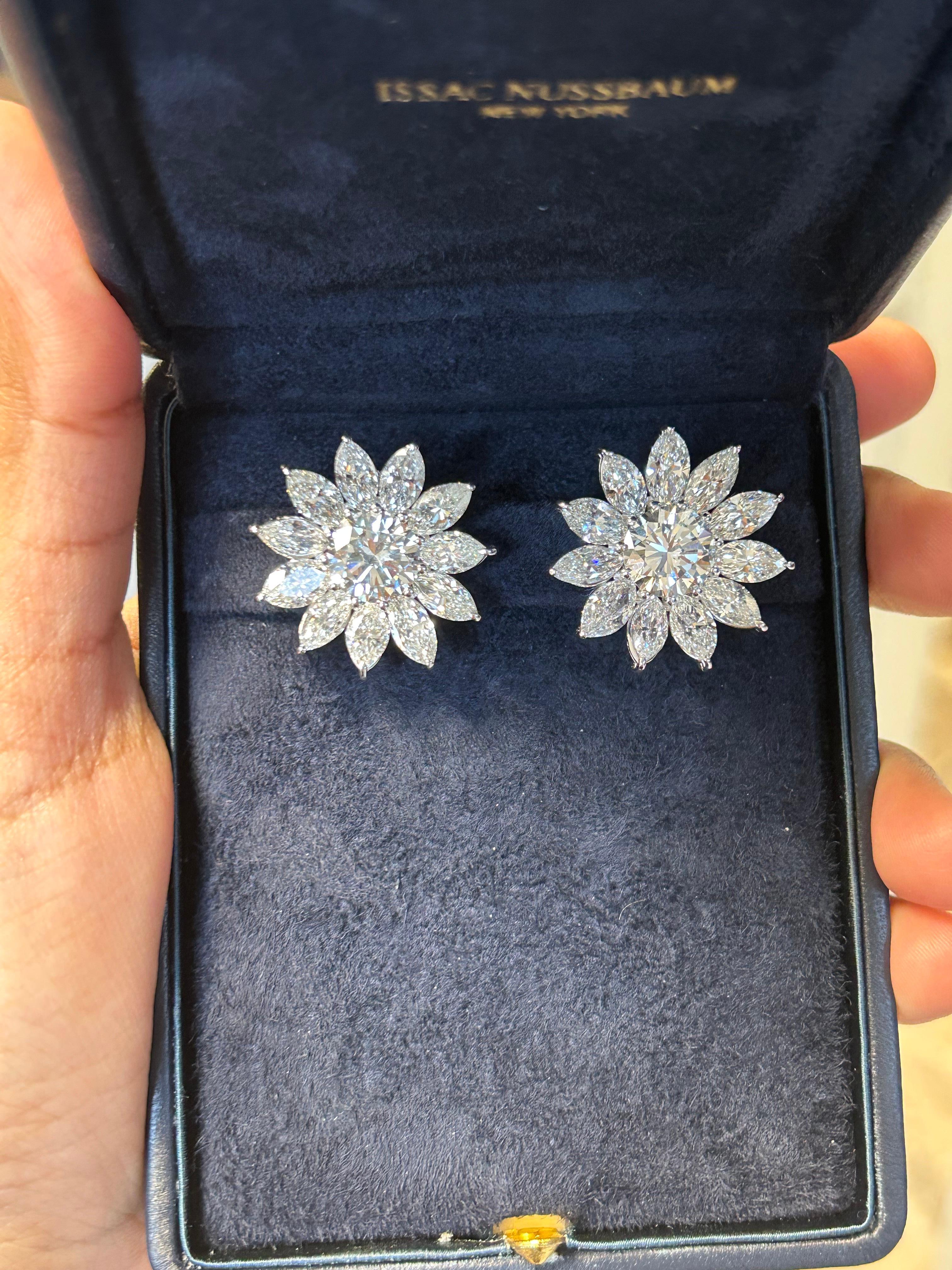 Isssac Nussbaum 15.62 Carat 18K White Gold Marquise Daisy Earrings In New Condition For Sale In New York, NY